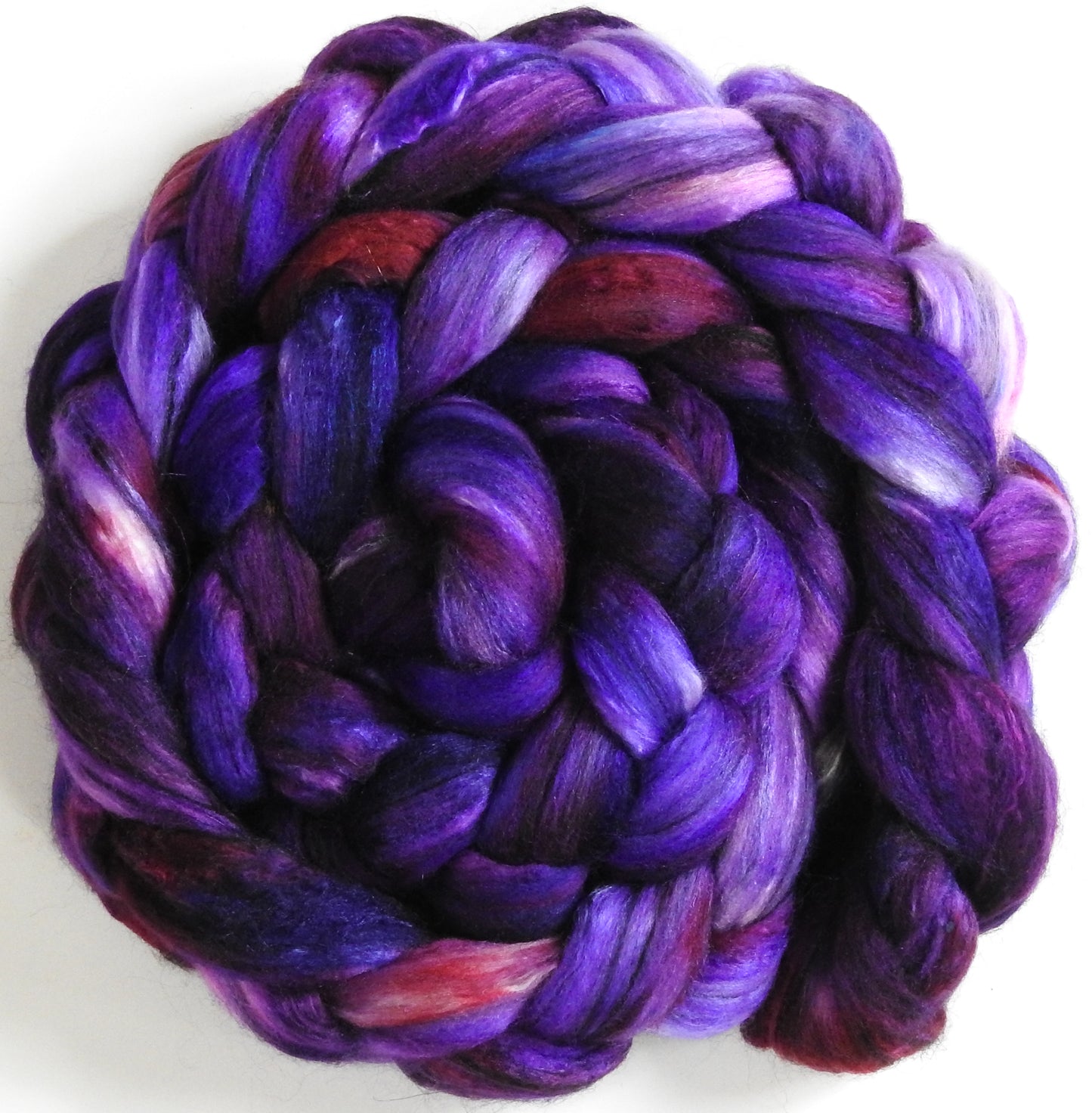 Butterfly Bush (5.7 oz.) - Batt in a Braid #9 - Superfine Merino/ Mulberry Silk / Black Alpaca (50/40/10)