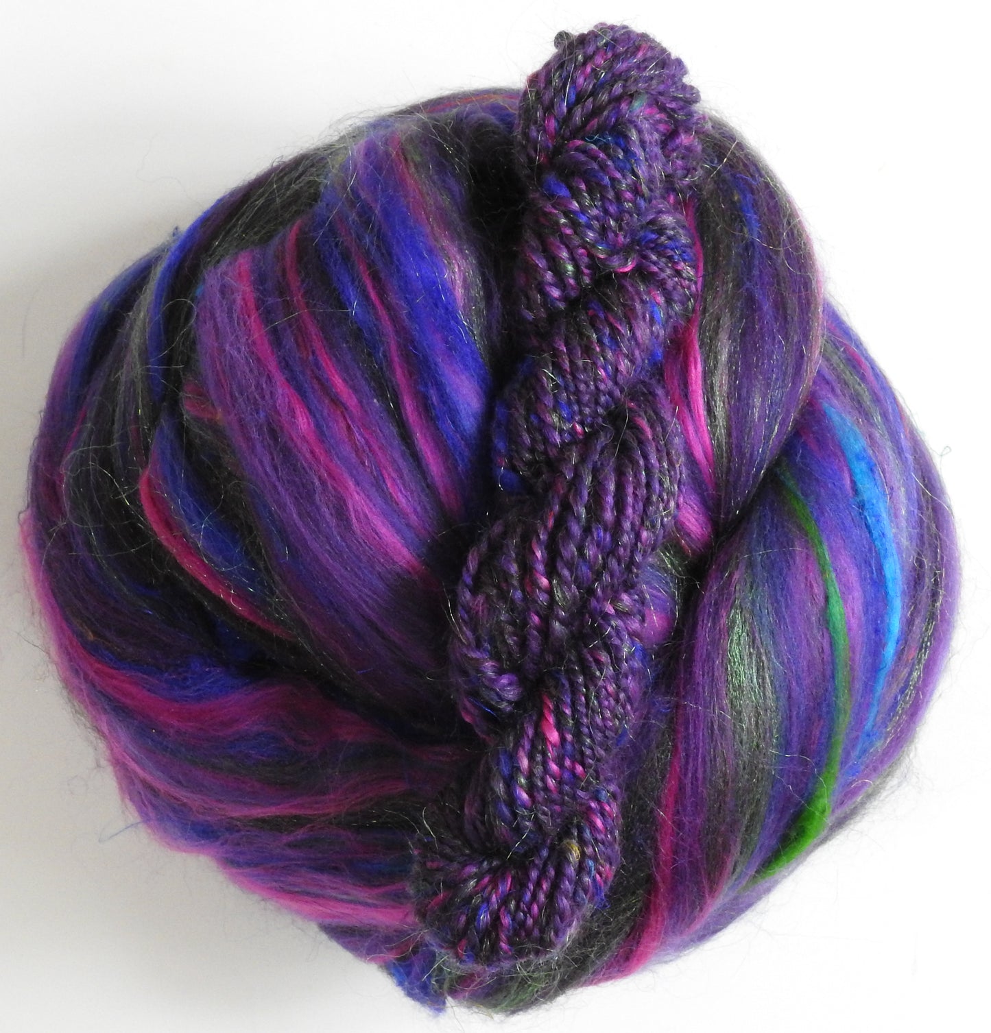 Violet Sabrewing - Custom Blended Top- Merino/ Mulberry Silk/ Corriedale /Sari Silk/ Trilobal Nylon (40/25/15/10/10)