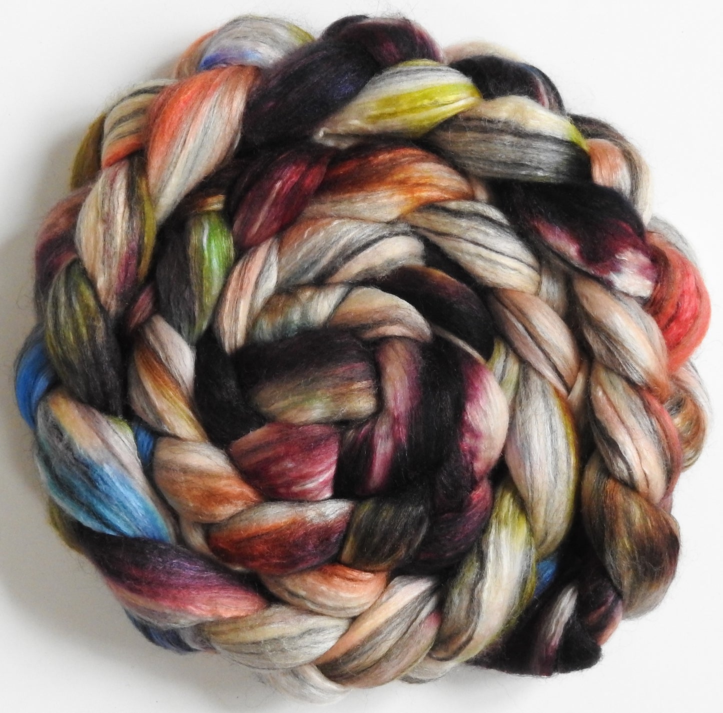 Tempest in a Teapot (5.7 oz.) - Batt in a Braid #9 - Superfine Merino/ Mulberry Silk / Black Alpaca (50/40/10)
