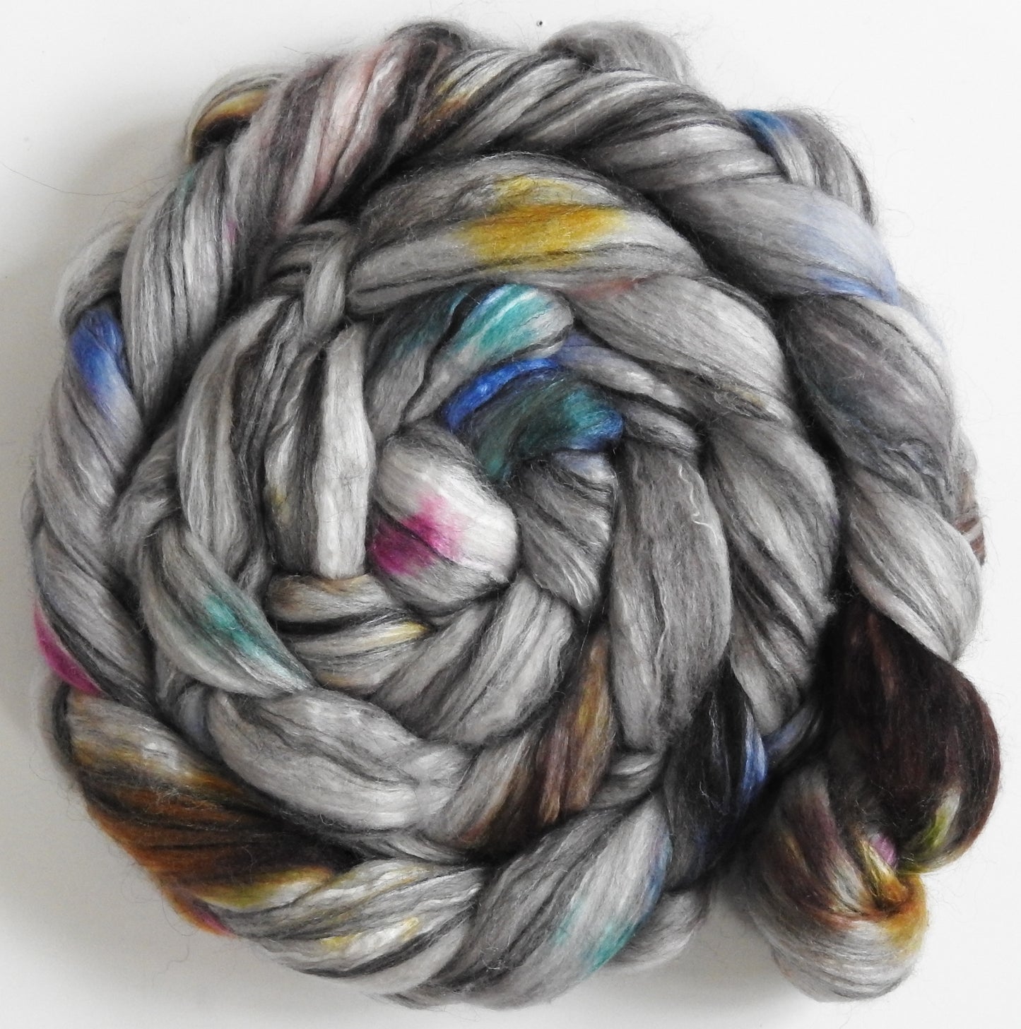 Glass Houses (5.7 oz.) - Batt in a Braid #9 - Superfine Merino/ Mulberry Silk / Black Alpaca (50/40/10)