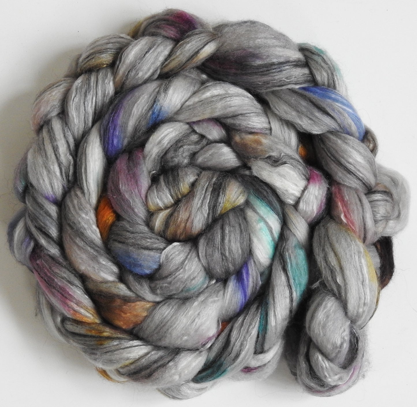 Glass Houses (5.7 oz.) - Batt in a Braid #9 - Superfine Merino/ Mulberry Silk / Black Alpaca (50/40/10)