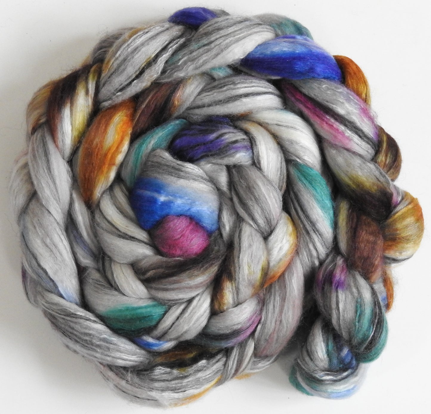 Glass Houses (5.7 oz.) - Batt in a Braid #9 - Superfine Merino/ Mulberry Silk / Black Alpaca (50/40/10)