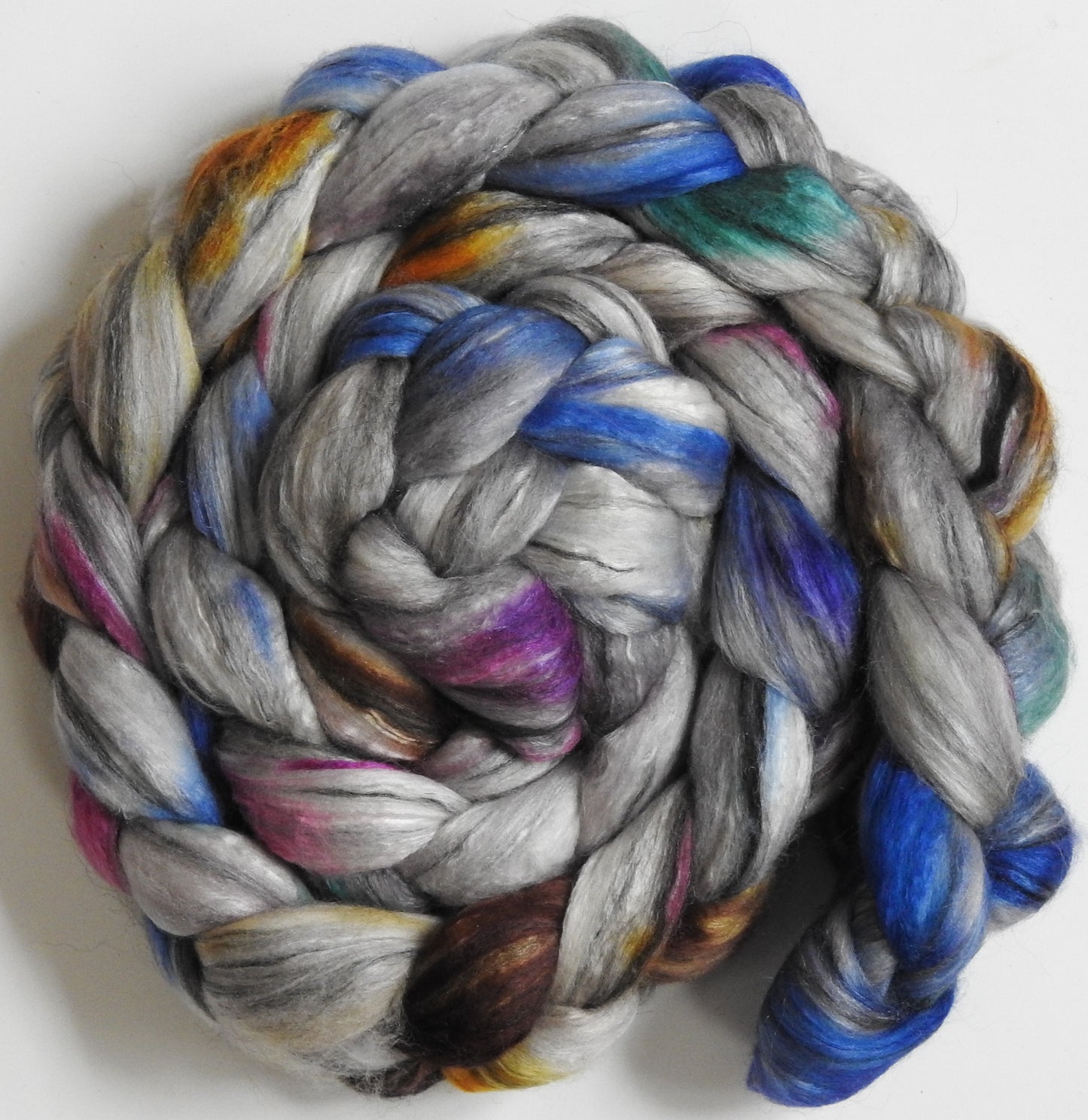 Glass Houses (5.7 oz.) - Batt in a Braid #9 - Superfine Merino/ Mulberry Silk / Black Alpaca (50/40/10)