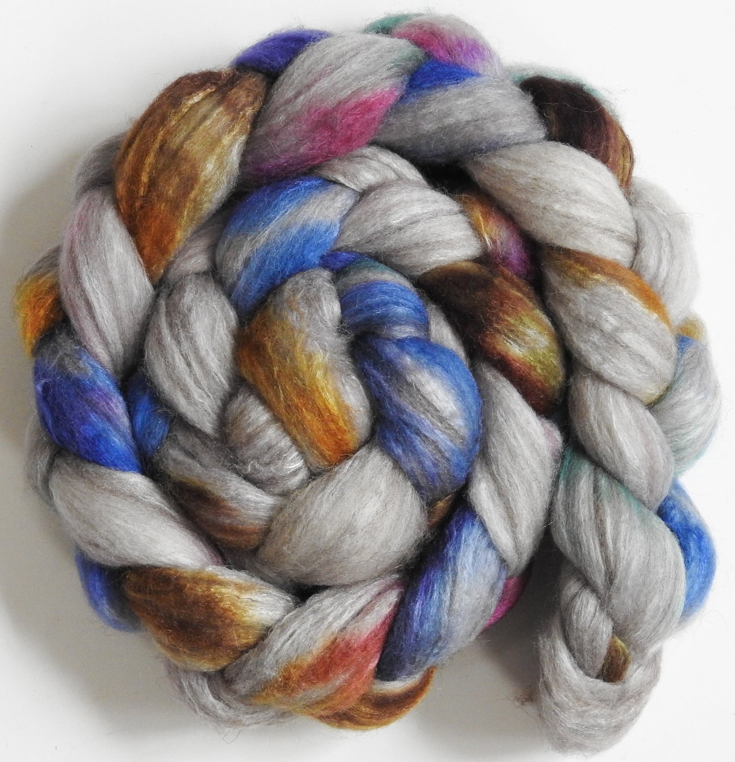 Glass Houses (5.7 oz)-Batt in a Braid #27- Lt. Grey Shetland/ Falkland Merino / tussah silk (50/25/25)