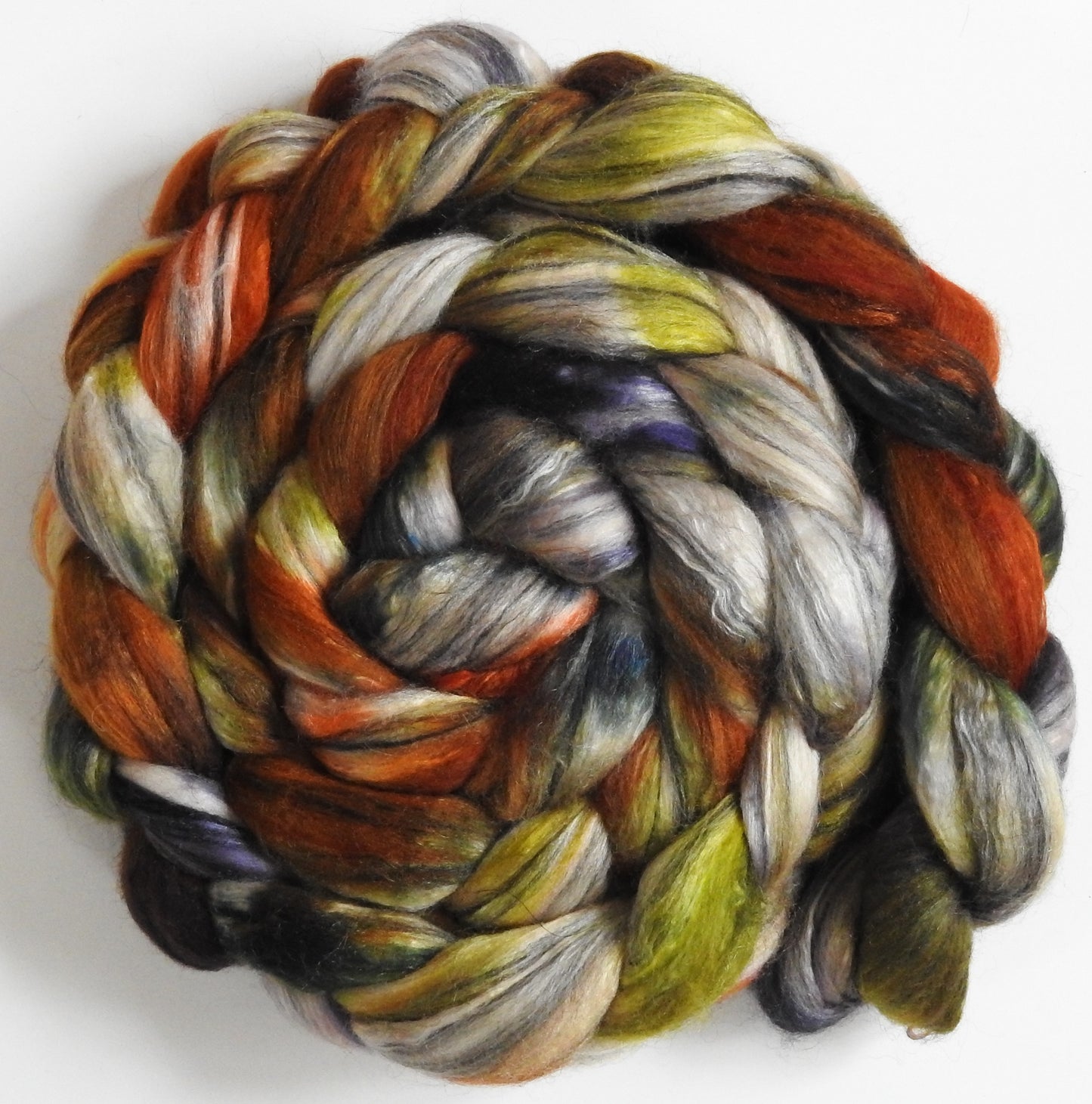 Back in the Saddle (5.7 oz.) - Batt in a Braid #9 - Superfine Merino/ Mulberry Silk / Black Alpaca (50/40/10)