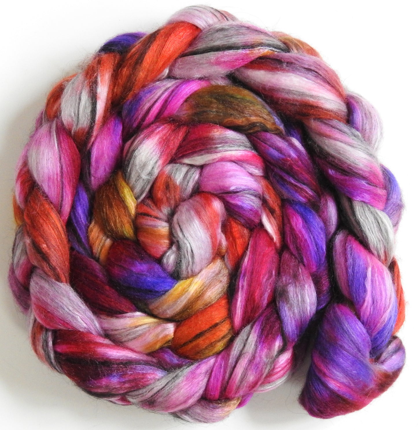 Candy Hearts (5.8 oz.) - Batt in a Braid #9 - Superfine Merino/ Mulberry Silk / Black Alpaca (50/40/10)