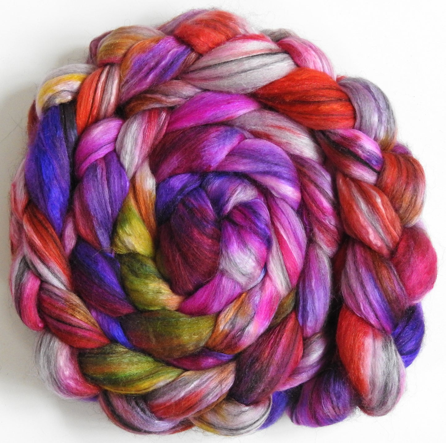 Candy Hearts (5.8 oz.) - Batt in a Braid #9 - Superfine Merino/ Mulberry Silk / Black Alpaca (50/40/10)