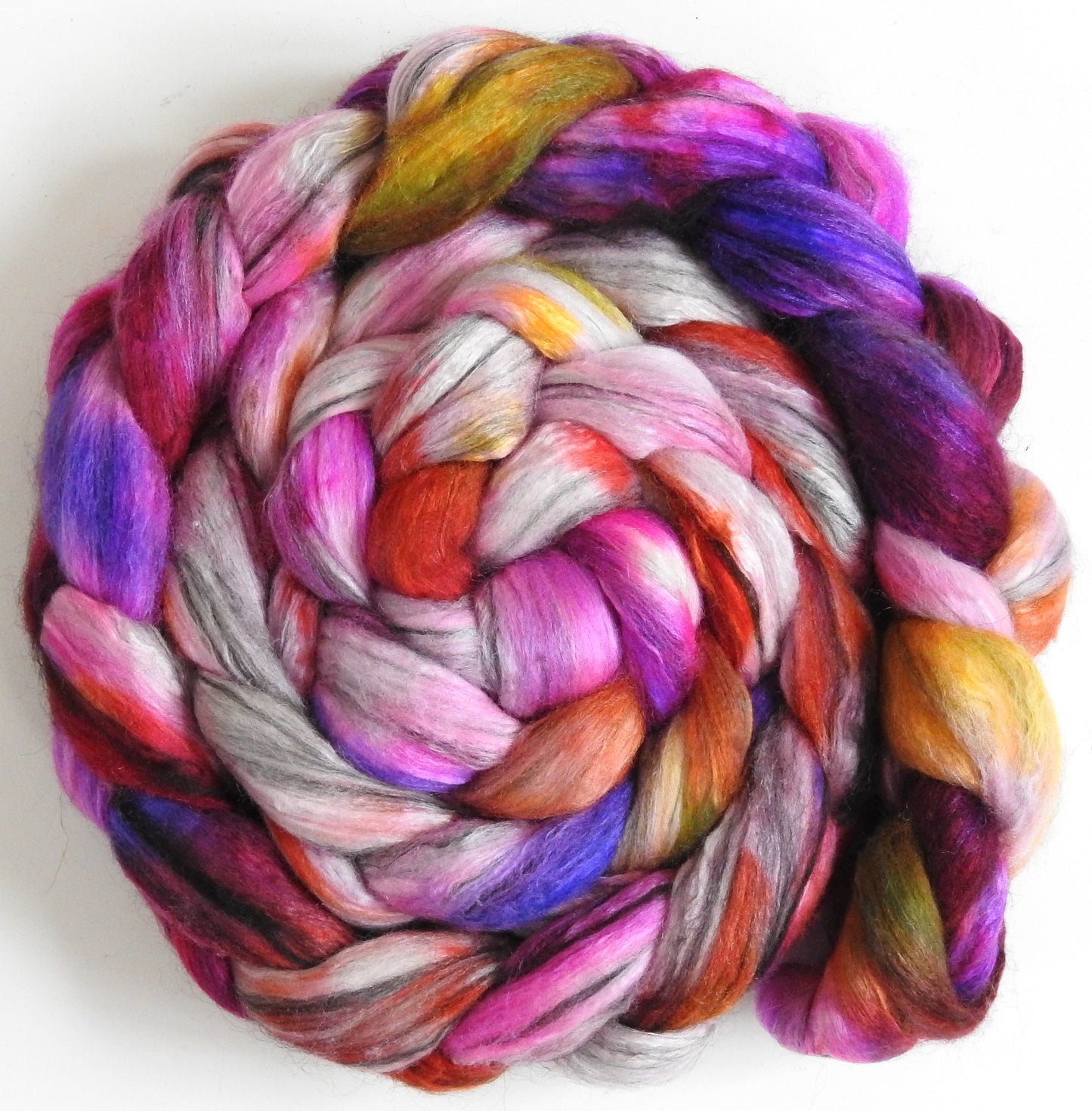 Candy Hearts (5.8 oz.) - Batt in a Braid #9 - Superfine Merino/ Mulberry Silk / Black Alpaca (50/40/10)