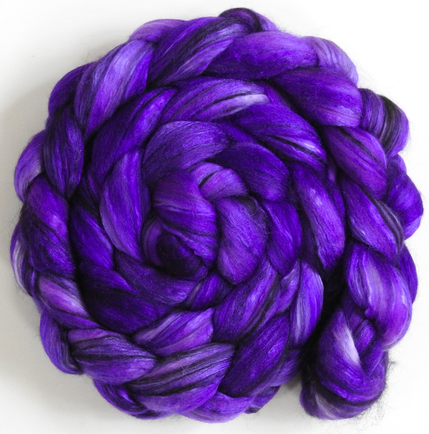 Lilibet (5.7 oz.) - Batt in a Braid #9 - Superfine Merino/ Mulberry Silk / Black Alpaca (50/40/10)