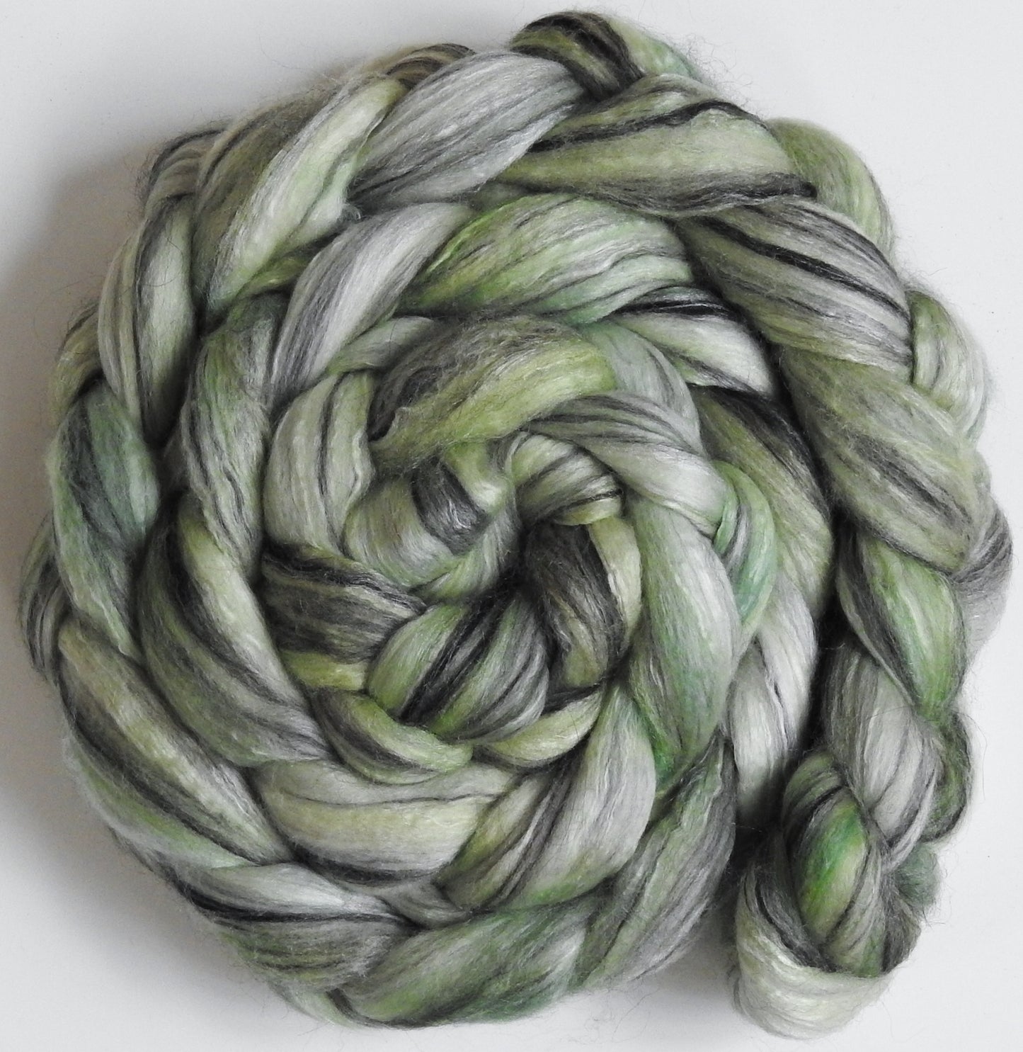 Aloe (5.5 oz.) - Batt in a Braid #9 - Superfine Merino/ Mulberry Silk / Black Alpaca (50/40/10)
