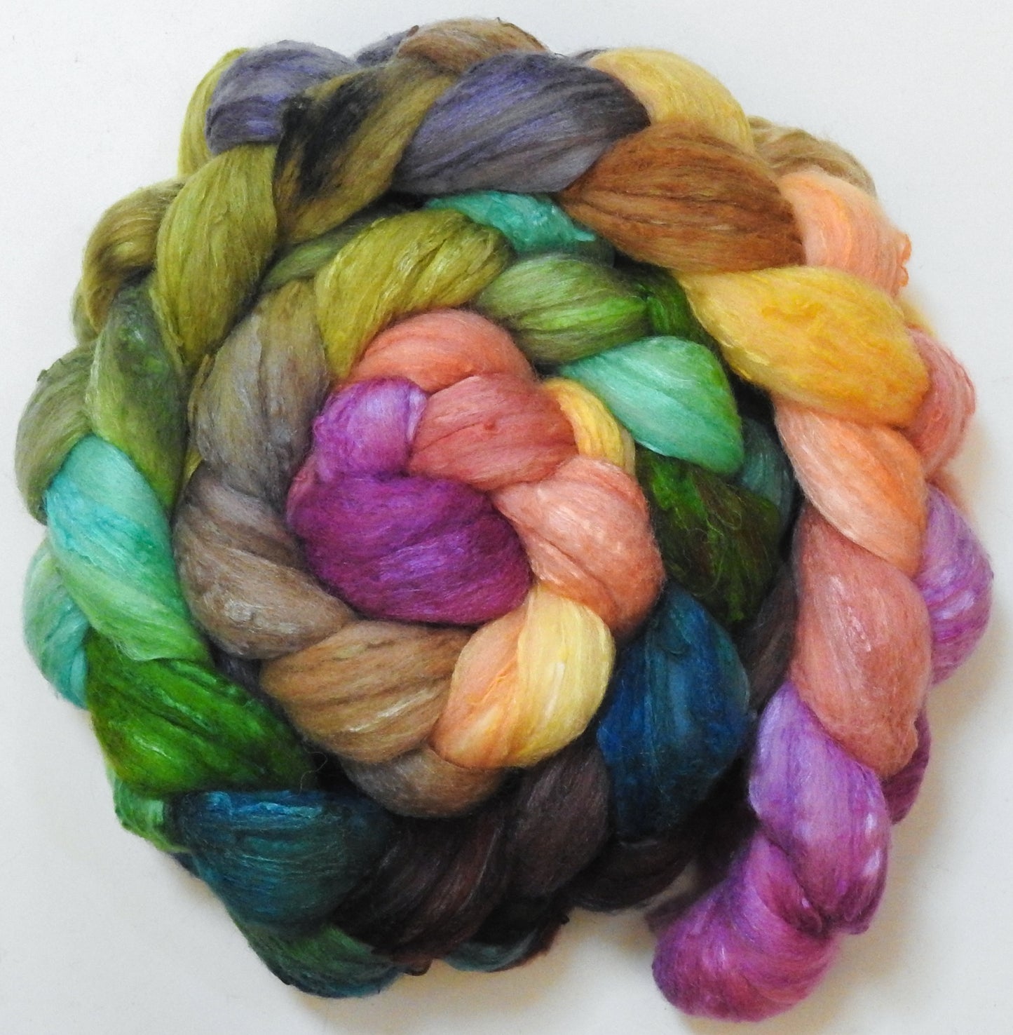 Rivendell (5.5 oz) - Batt in a Braid #66 - Cormo/ Tussah Silk / Silk Slubs(60/25/15)
