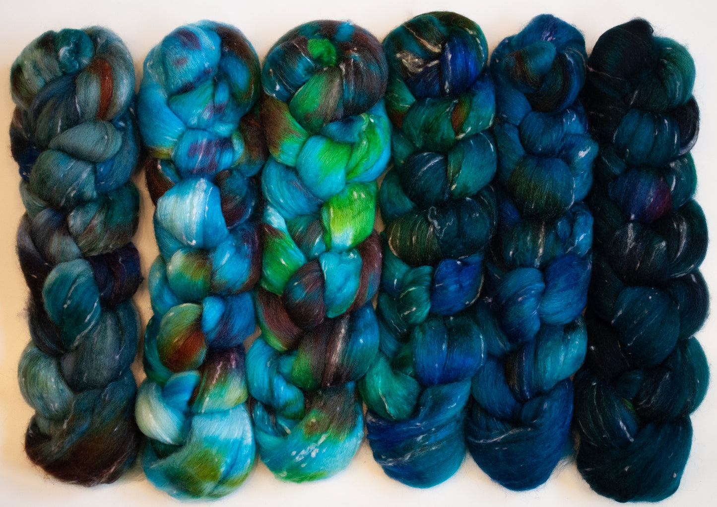 Hope Springs Eternal- Gradient Braid Set - (8.7 oz.) Batt in a Braid #49-Polwarth/ Mulberry Silk/ Tweed Blend ( 50/25/25)