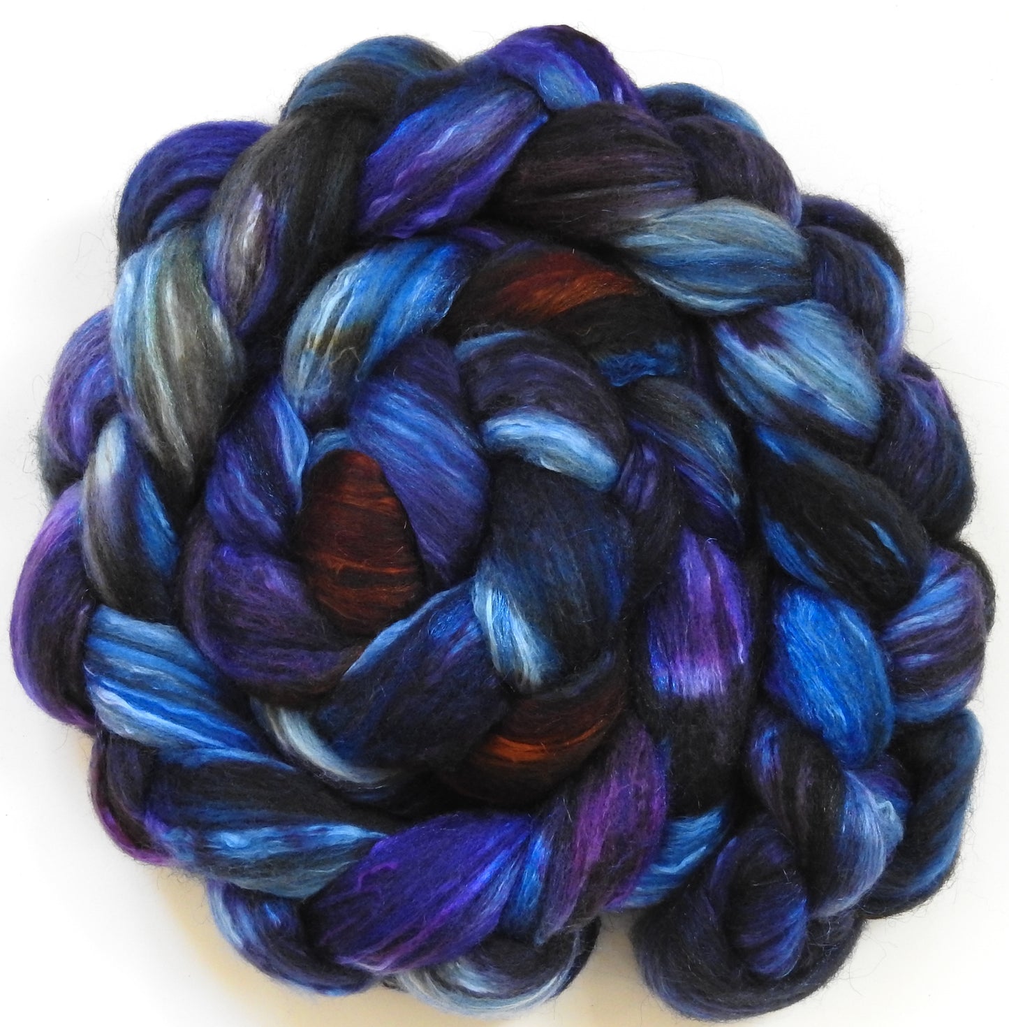 Moonlight Sonata - Batt in a Braid #7 - Polwarth/ Manx / Mulberry silk/ Firestar (30/30/30/10)