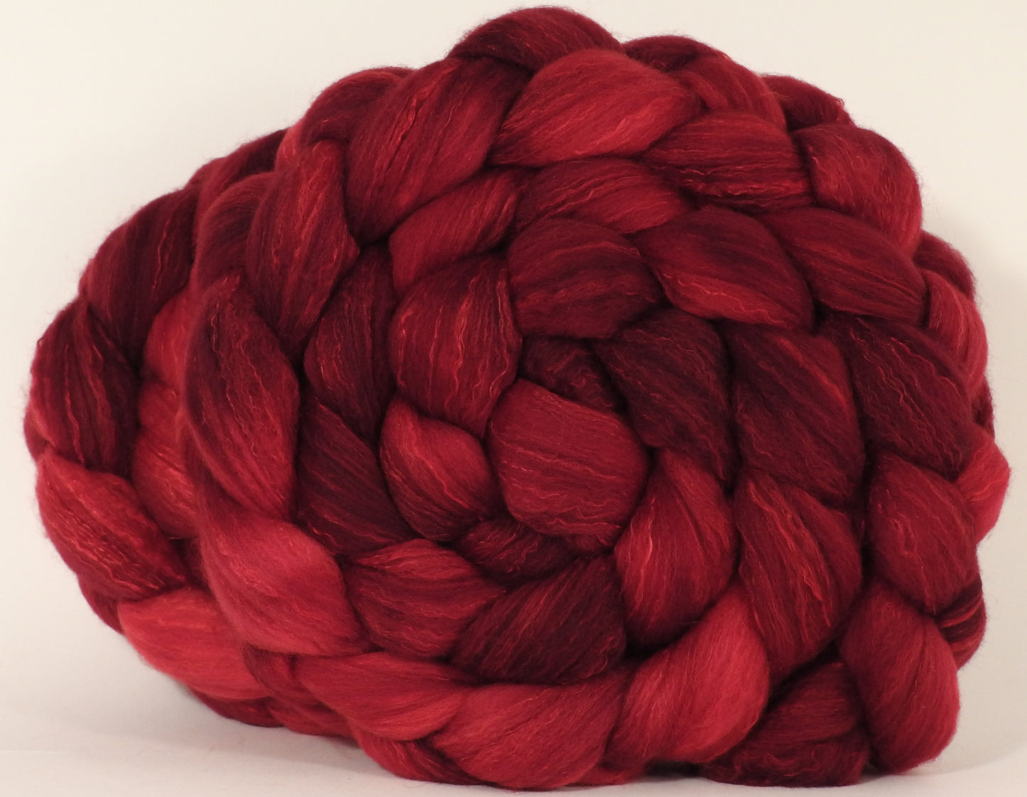 RESERVED for SpinCindy- Hand dyed top for spinning -Crimson- (5.25 oz. x2) Organic polwarth /Tussah silk (80/20) - Inglenook Fibers