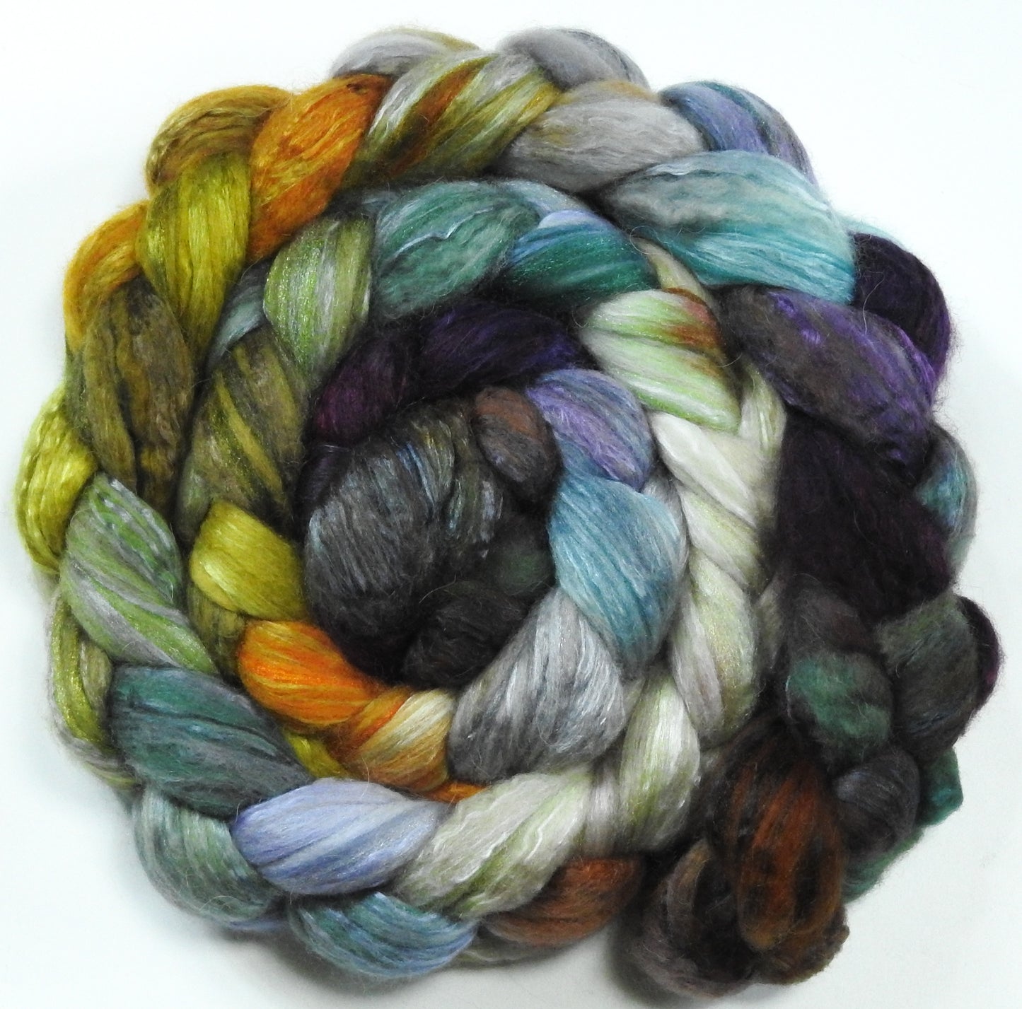 Stone Quarry (6 oz) - Batt in a Braid #5 - Merino/ Camel/ silk/ faux cashmere/ firestar (25/25/25/12/12)