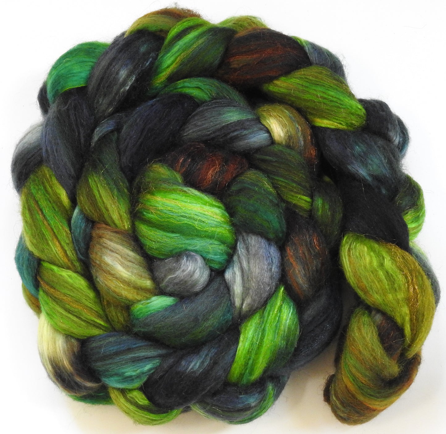 Treehouse (5.6 oz) - Batt in a Braid #7 - Polwarth/ Manx / Mulberry silk/ Firestar (30/30/30/10)