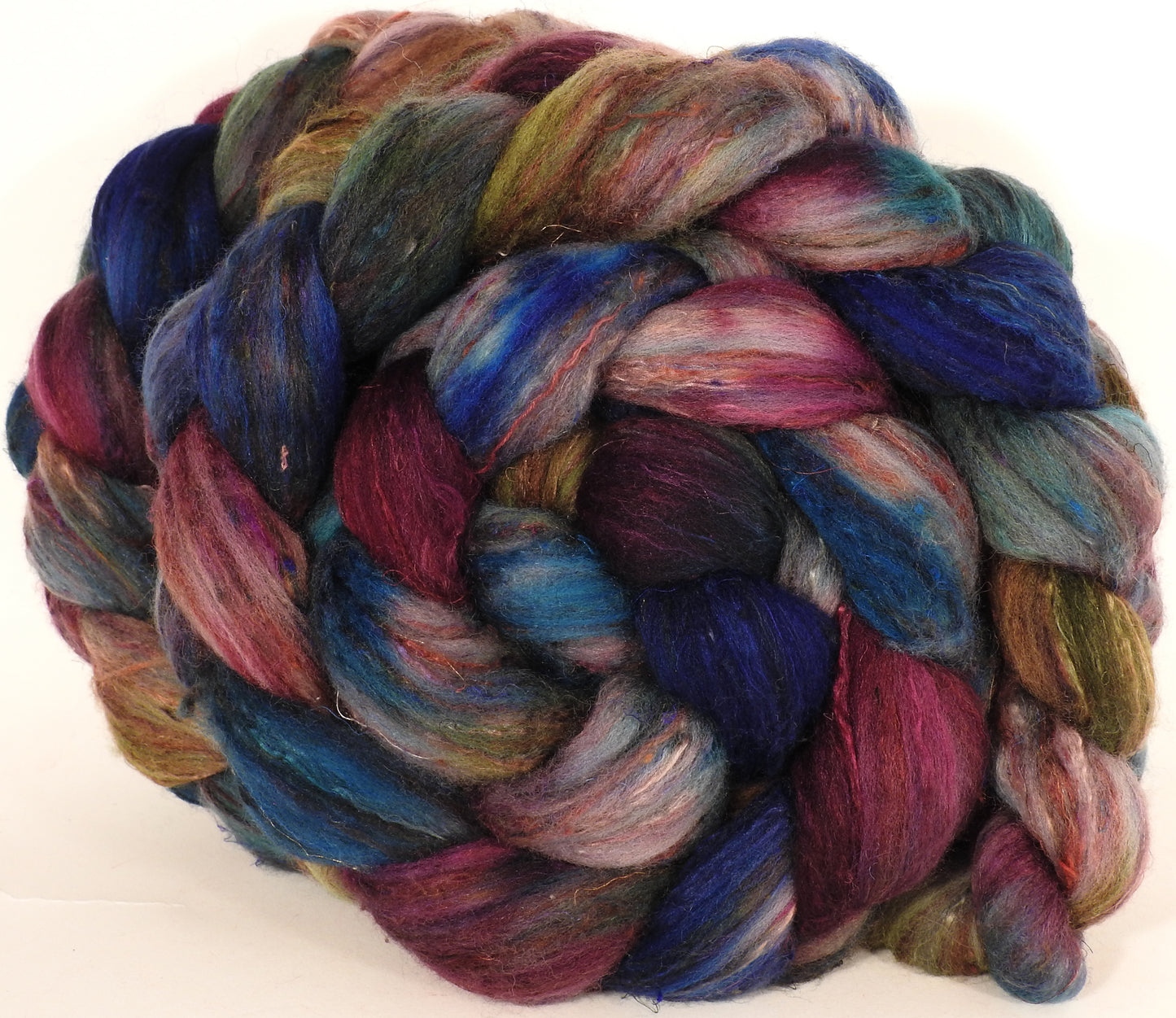 RESERVED for ChristyHall - Batt in a Braid #39- SARI-#8 -(5.3 oz. x 4) Falkland Merino/ Mulberry Silk / Sari Silk (50/25/25) - Inglenook Fibers