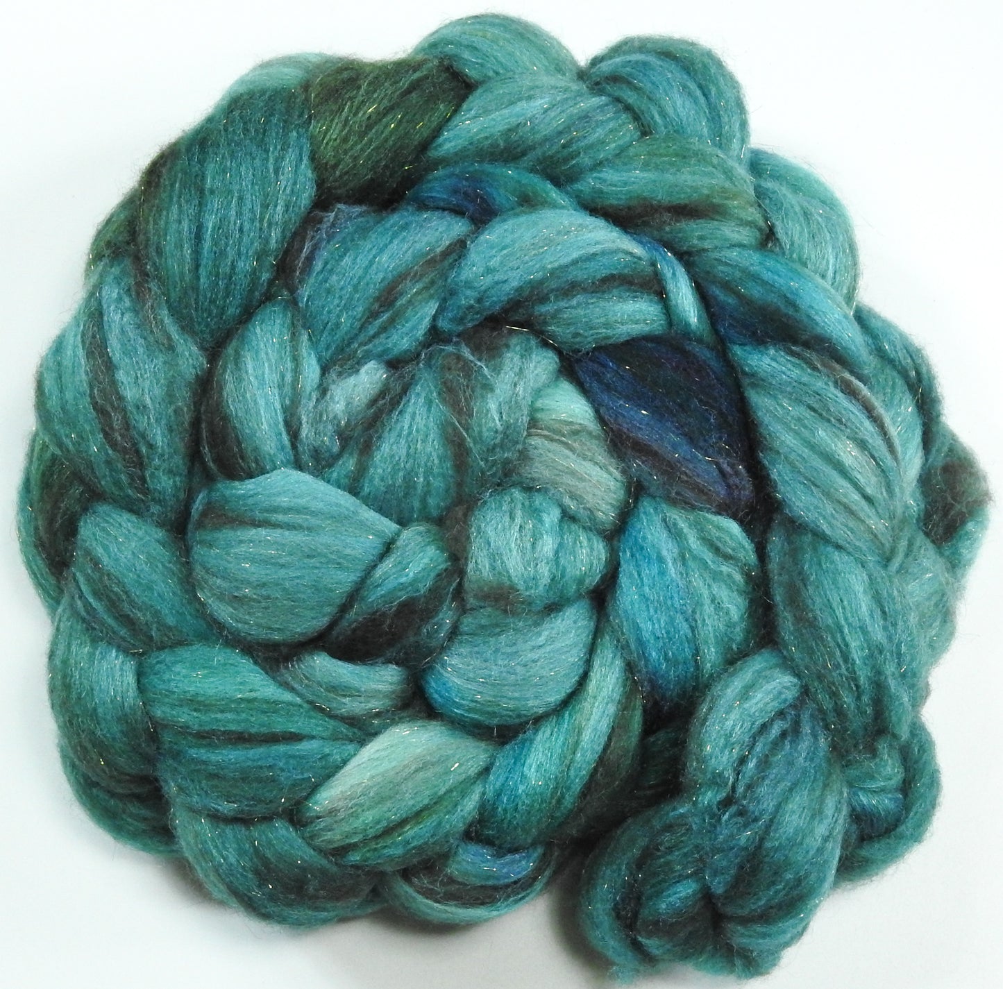 Faience -(5.3 oz) Batt in a Braid #53- YAK/ Tussah silk/ Superfine Merino/Gold Stellina(30/30/30/10)