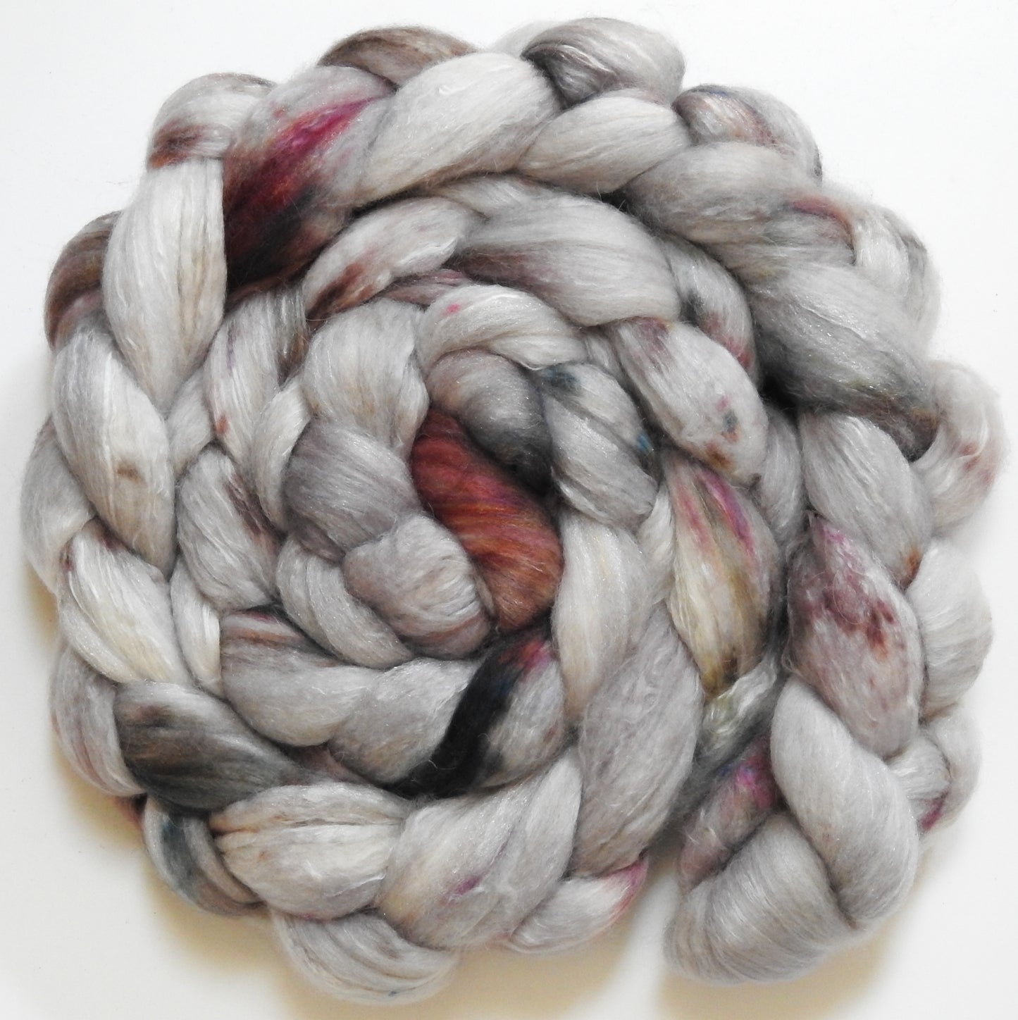 Pearly Gates (5.6 oz) - Batt in a Braid #5 - Merino/ Camel/ silk/ faux cashmere/ firestar (25/25/25/12/12)