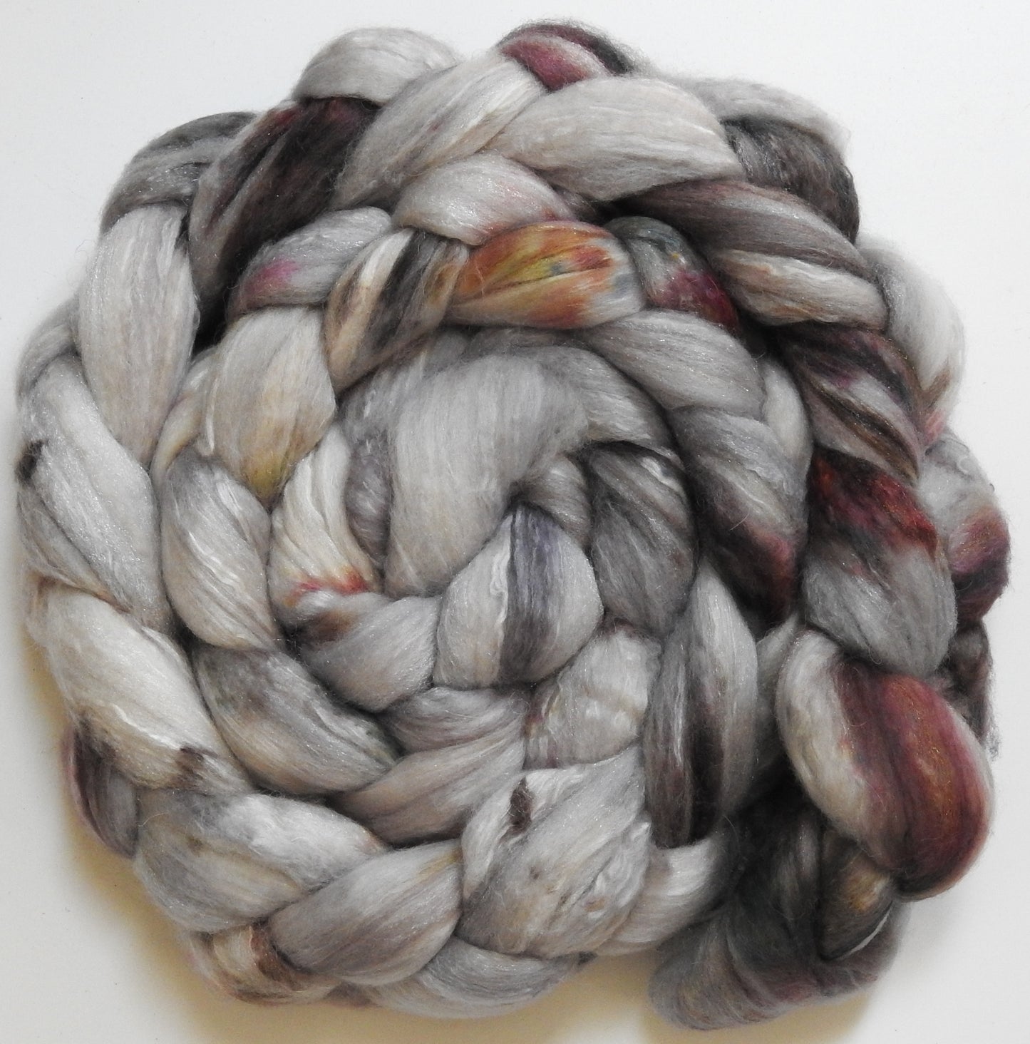 Pearly Gates (5.6 oz) - Batt in a Braid #5 - Merino/ Camel/ silk/ faux cashmere/ firestar (25/25/25/12/12)