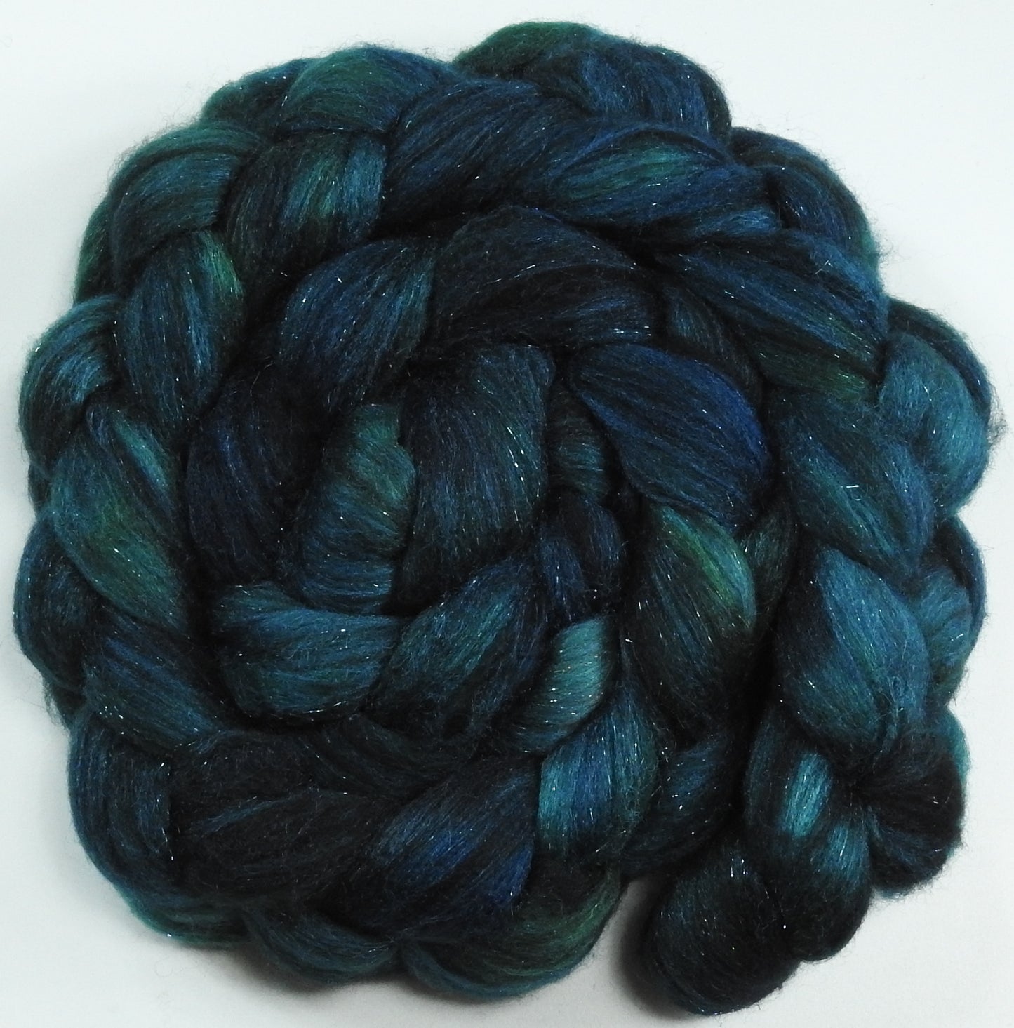 Mighty Maelstrom- Glazed Solid -(5.5 oz) Batt in a Braid #53- YAK/ Tussah silk/ Superfine Merino/Gold Stellina(30/30/30/10)