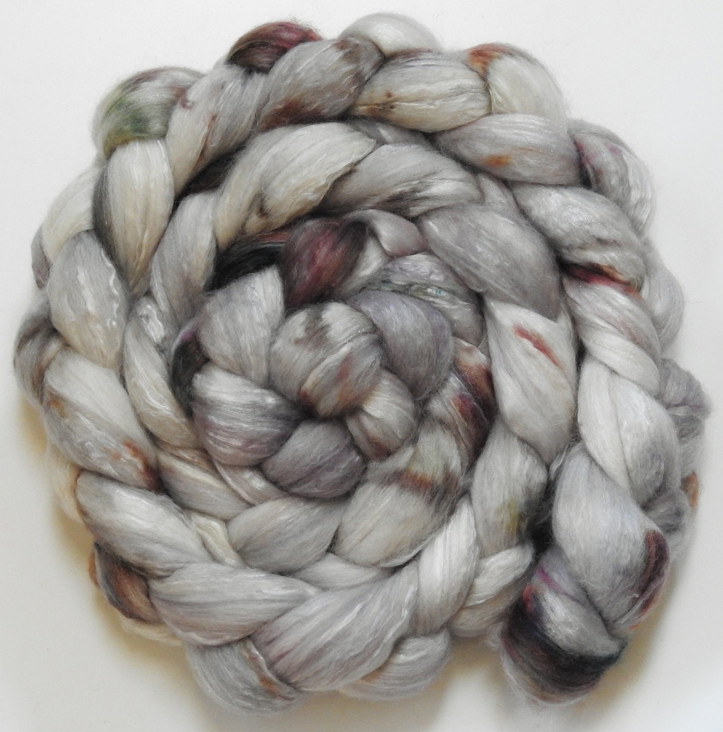 Pearly Gates (5.6 oz) - Batt in a Braid #5 - Merino/ Camel/ silk/ faux cashmere/ firestar (25/25/25/12/12)