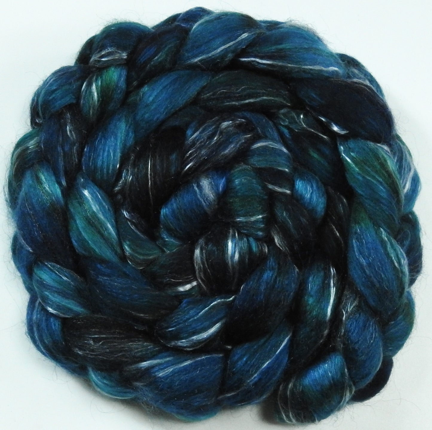 Mighty Maelstrom (6.2 oz.) -Glazed Solid -Batt in a Braid #31- Polwarth/ Mulberry Silk / Baby Alpaca / Rainbow Firestar/ Tencel( 40/25/15/10/10)