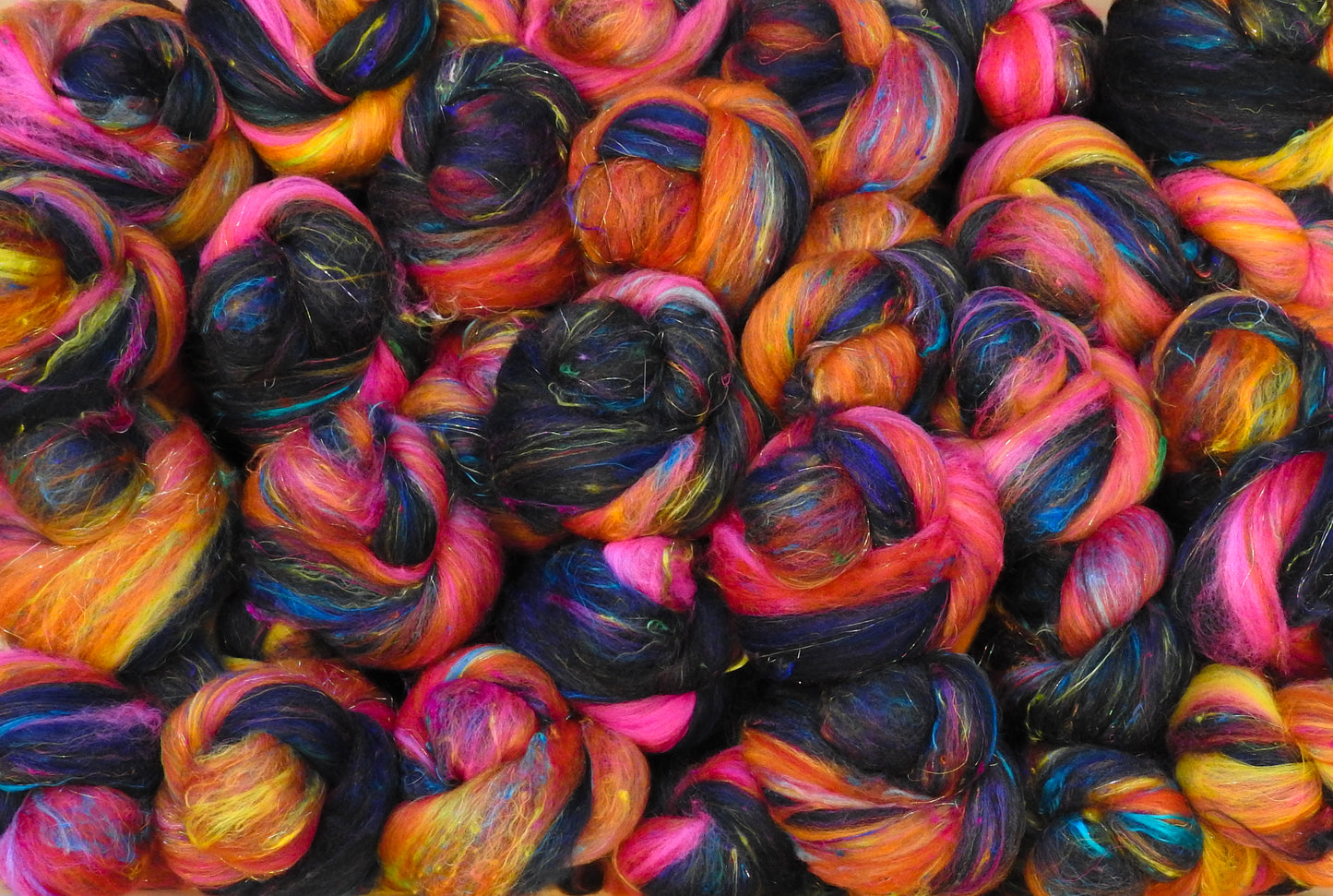 Bism -Sparkle Sticklebatts (4 oz) - 30% Romeldale fleece; merino, polwarth, silk, Sari Silk, bamboo, angelina
