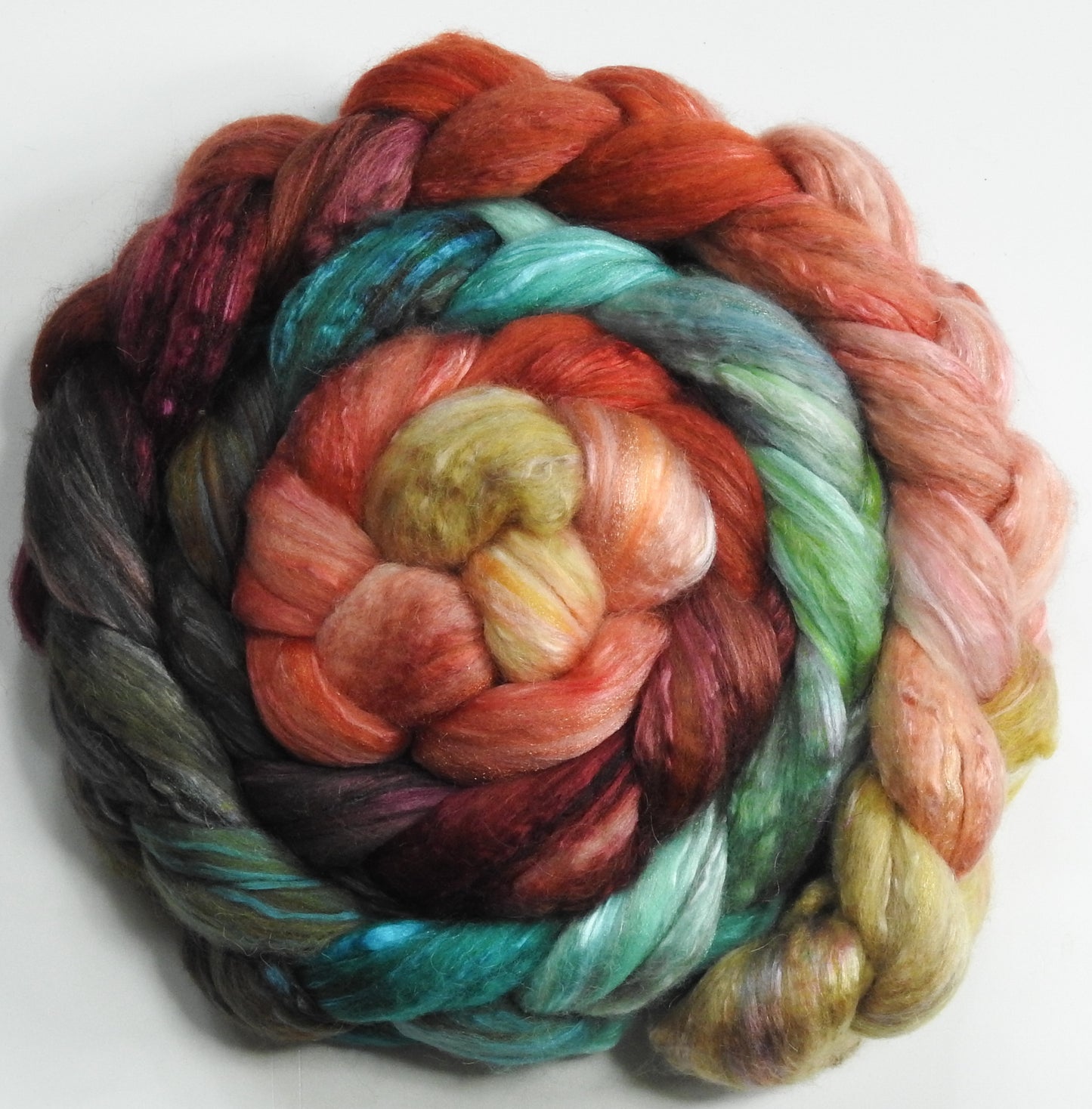 Back Bay (5.9 oz) - Batt in a Braid #5 - Merino/ Camel/ silk/ faux cashmere/ firestar (25/25/25/12/12)