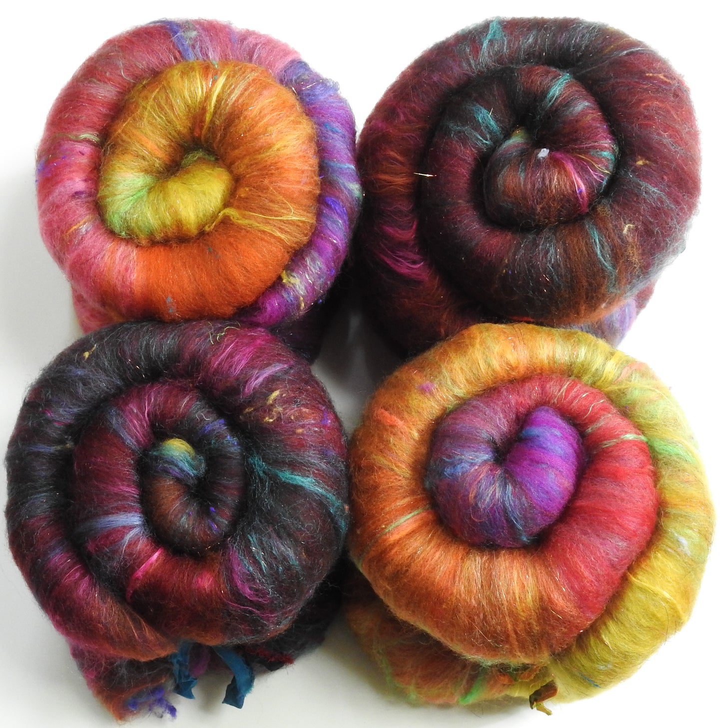 Sparkle Roly-Poly Batts - Glossy Ibis (3.9 oz) - 30% Bond Fleece ; merino, polwarth, silk, bamboo, silk noil, ANGELINA