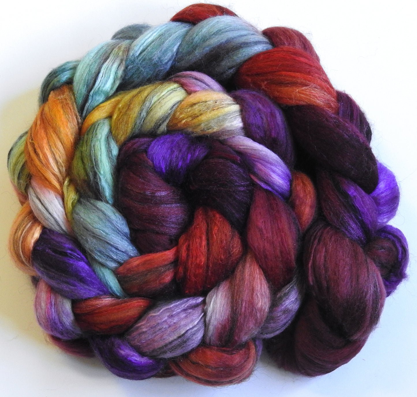 Red Queen - Batt in a Braid #9 - Superfine Merino/ Mulberry Silk / Black Alpaca (50/35/15)