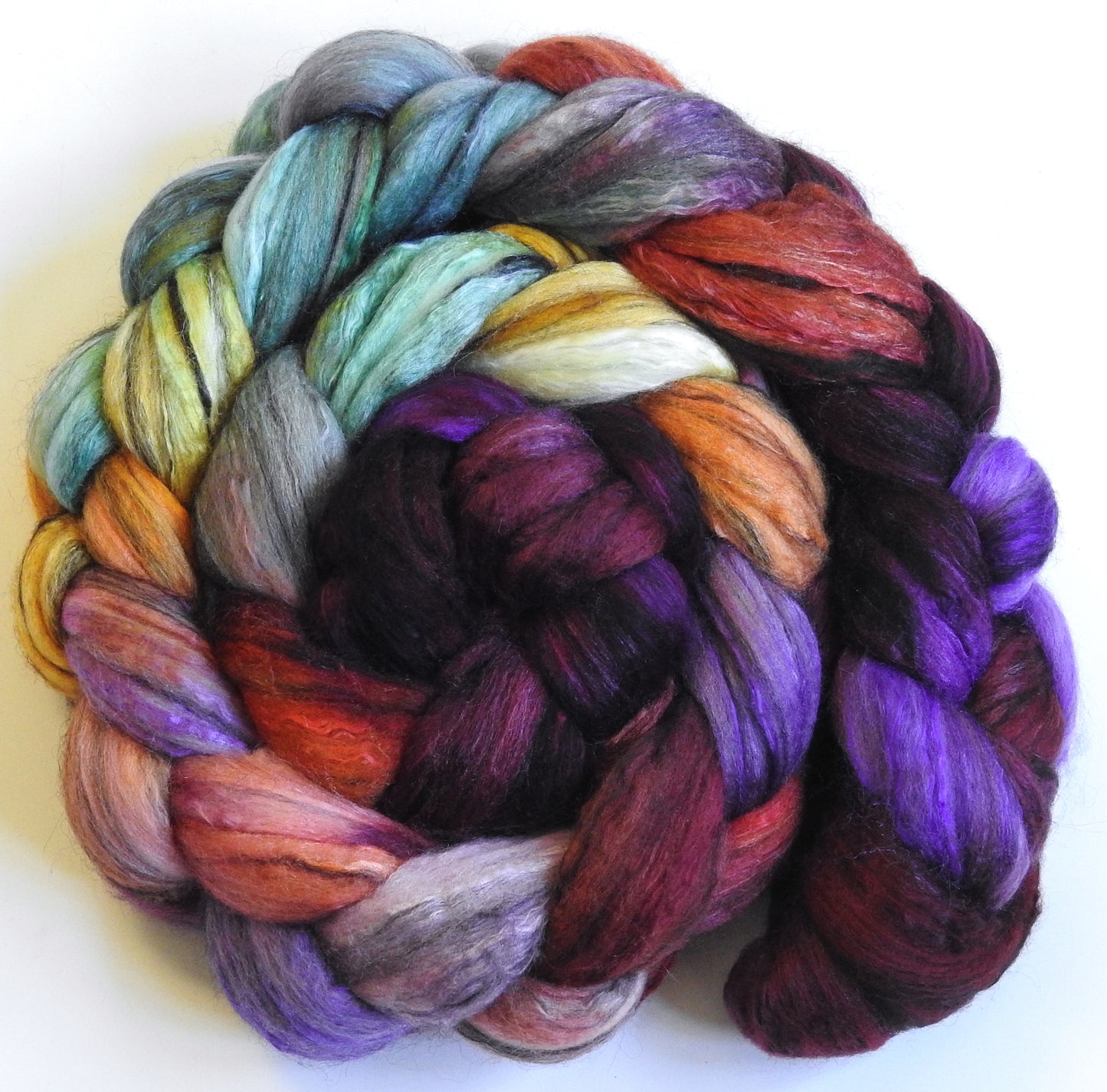 Red Queen - Batt in a Braid #9 - Superfine Merino/ Mulberry Silk / Black Alpaca (50/35/15)