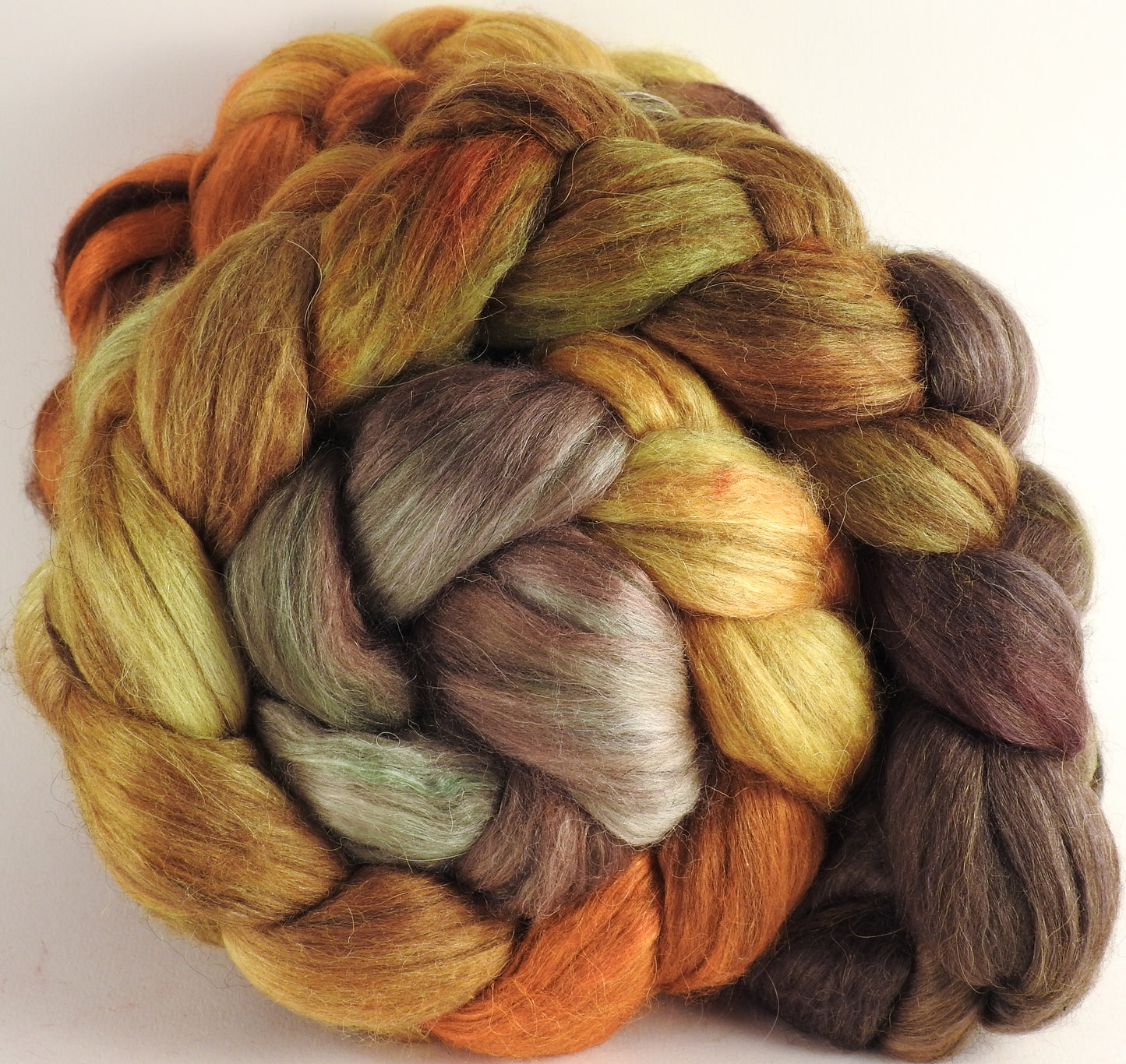 RESERVED for Thowe- Batt in a Braid #40-Tarnished- (4.5 oz.)YAK / Baby Alpaca / Mulberry silk/ Merino ( 18 mic)(30/30/30/10) - Inglenook Fibers
