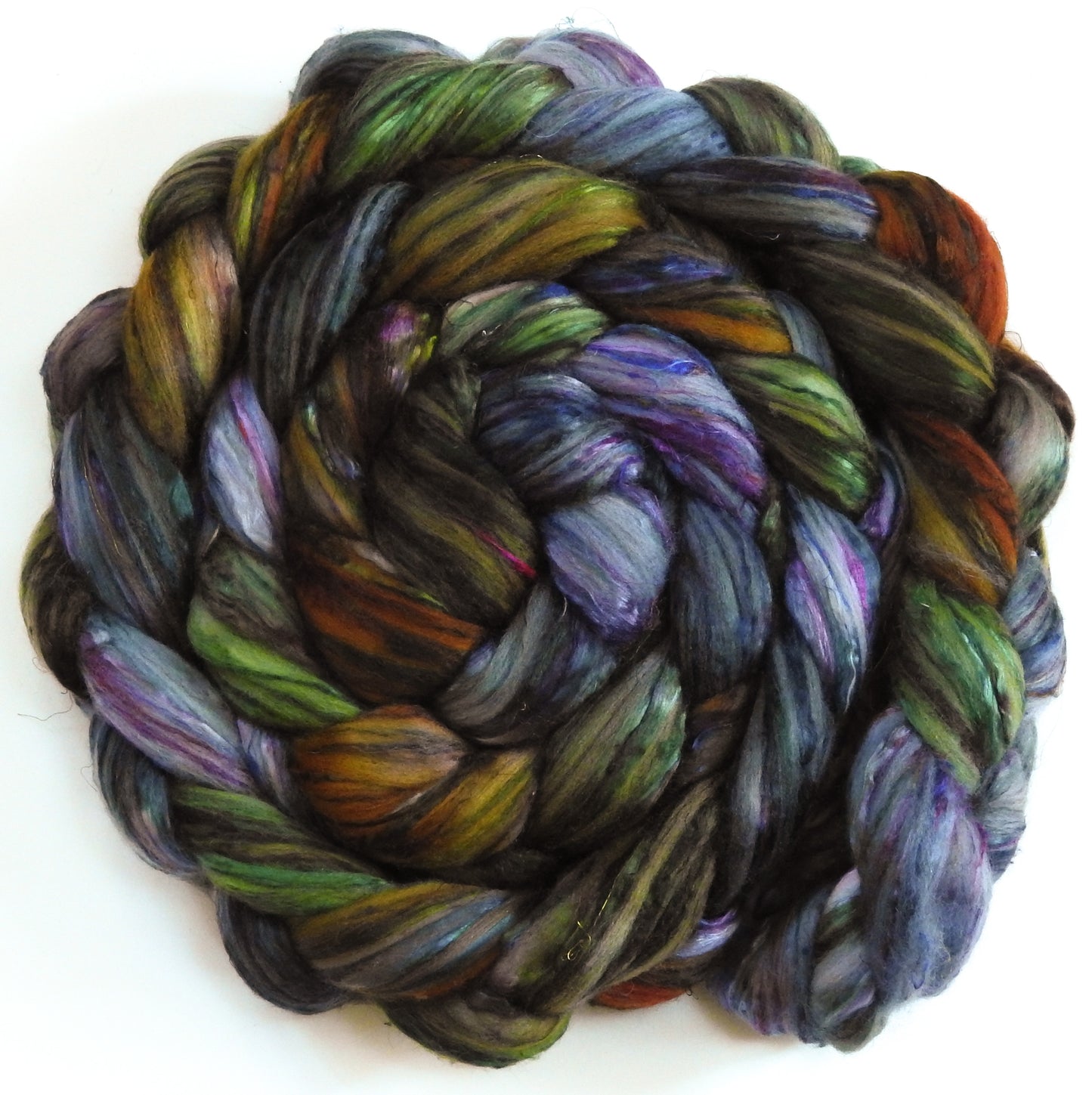 Treehouse (5.8 oz) - Batt in a Braid #39 - Falkland Merino/ Mulberry Silk / Sari Silk (50/25/25)