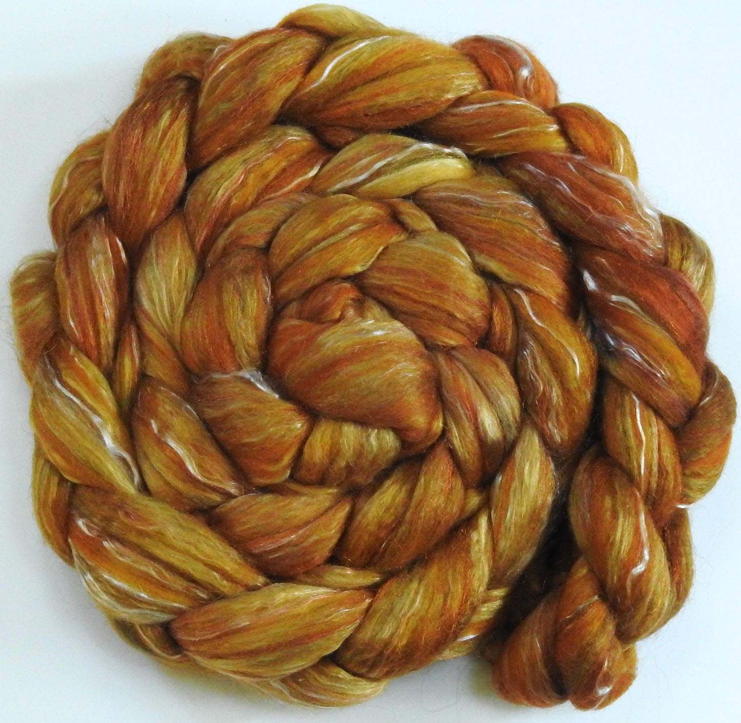 Honeycomb - (6 oz) - Batt in a Braid #31 - Polwarth/ Mulberry Silk / Baby Alpaca / Rainbow Firestar/ Tencel( 40/25/15/10/10)