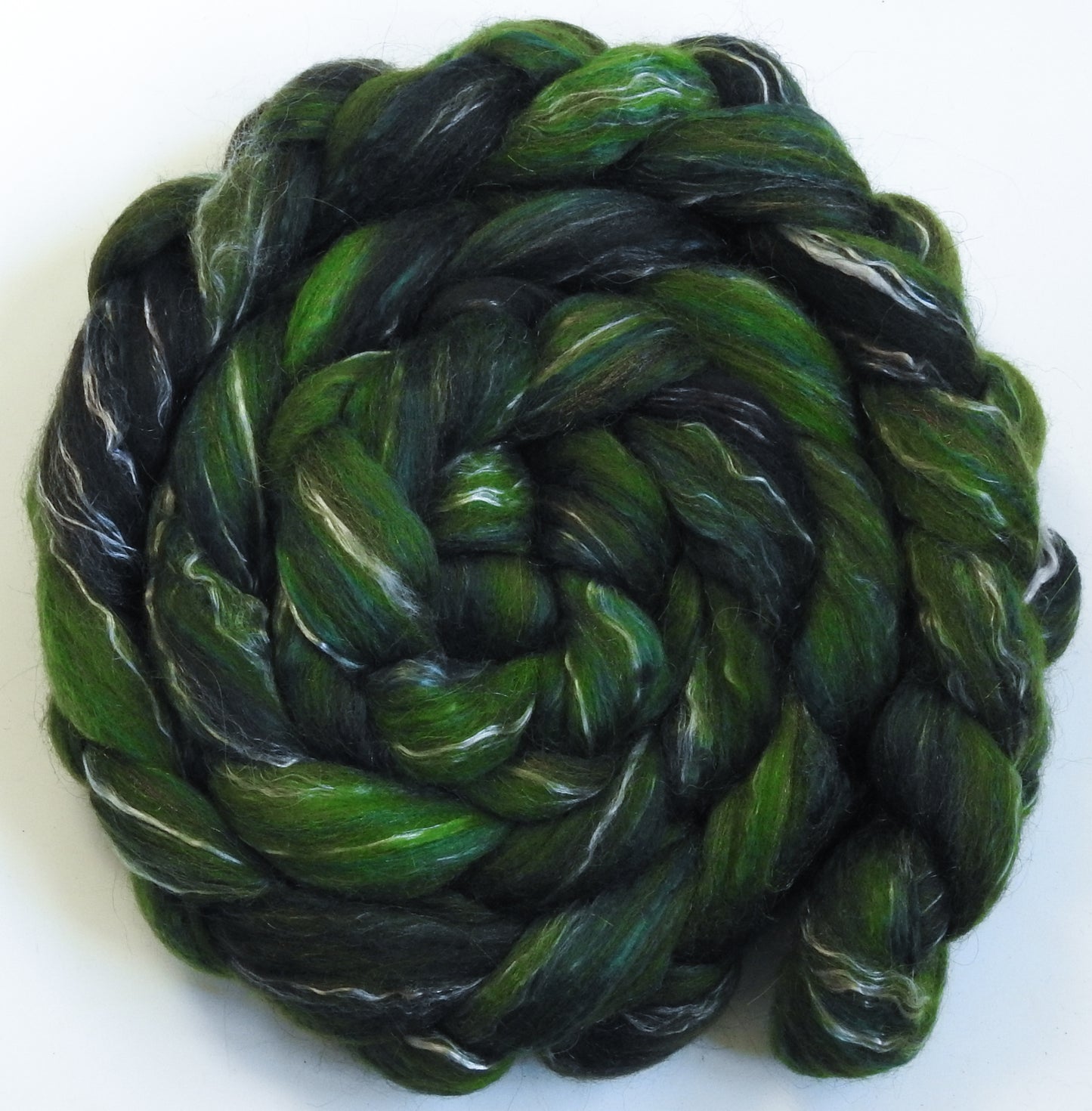 Dragonskin (5.5 oz) - Batt in a Braid #31 - Polwarth/ Mulberry Silk / Baby Alpaca / Rainbow Firestar/ Tencel( 40/25/15/10/10)
