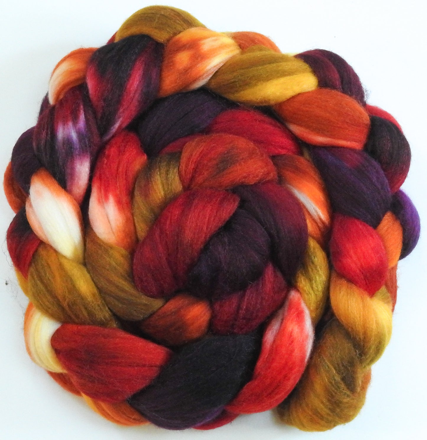 Gathering Leaves (5.8 oz.)- Batt in a Braid #35 - Sw Merino (18.5 mic) /Merino (18.5 mic) / Tussah Silk (40/40/20)