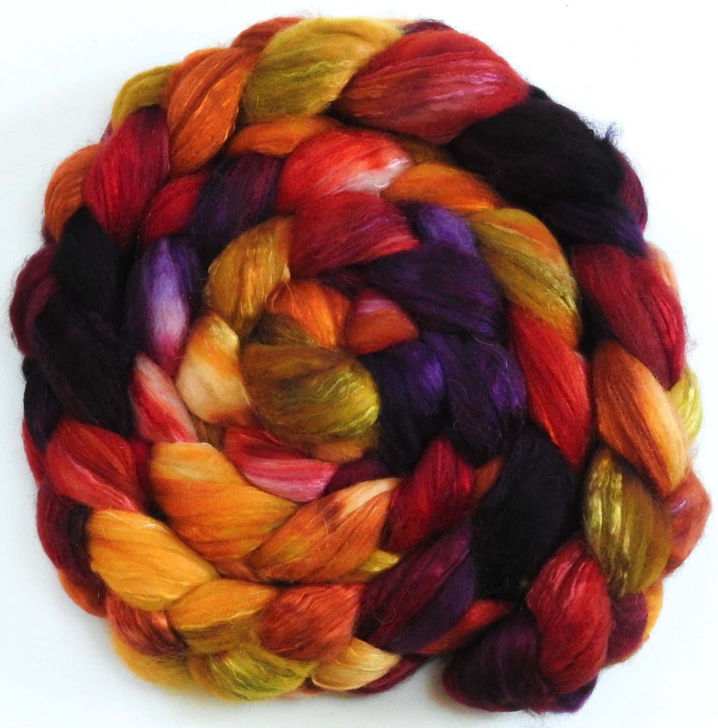 Gathering Leaves (5.9 oz) - Batt in a Braid #5 - Merino/ Camel/ silk/ faux cashmere/ firestar (25/25/25/12/12)