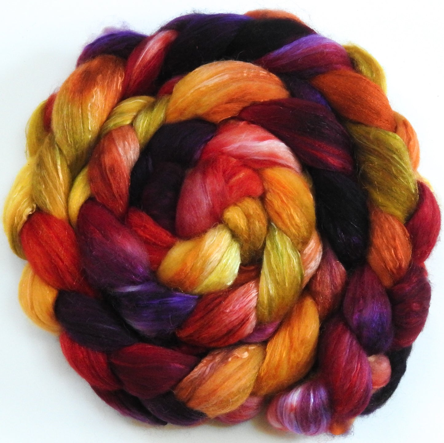 Gathering Leaves (5.9 oz) - Batt in a Braid #5 - Merino/ Camel/ silk/ faux cashmere/ firestar (25/25/25/12/12)