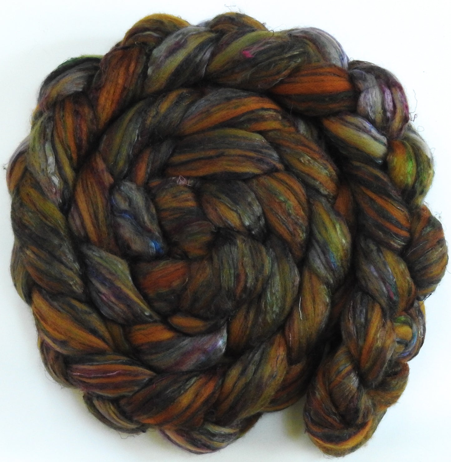 Bronzy Hermit- Glazed Solid (5.9 oz) - Batt in a Braid #39 - Falkland Merino/ Mulberry Silk / Sari Silk (50/25/25)