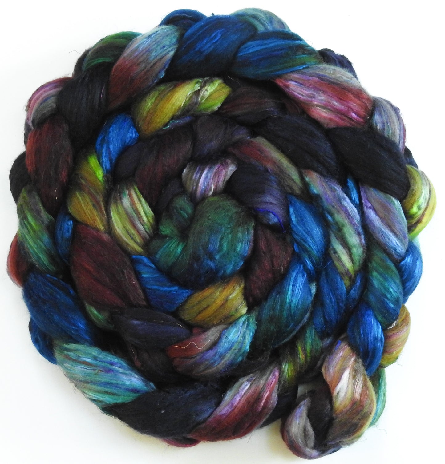 Batt in a Braid #39 - Singular 32 -(6.9 oz.) Falkland Merino/ Mulberry Silk / Sari Silk (50/25/25)