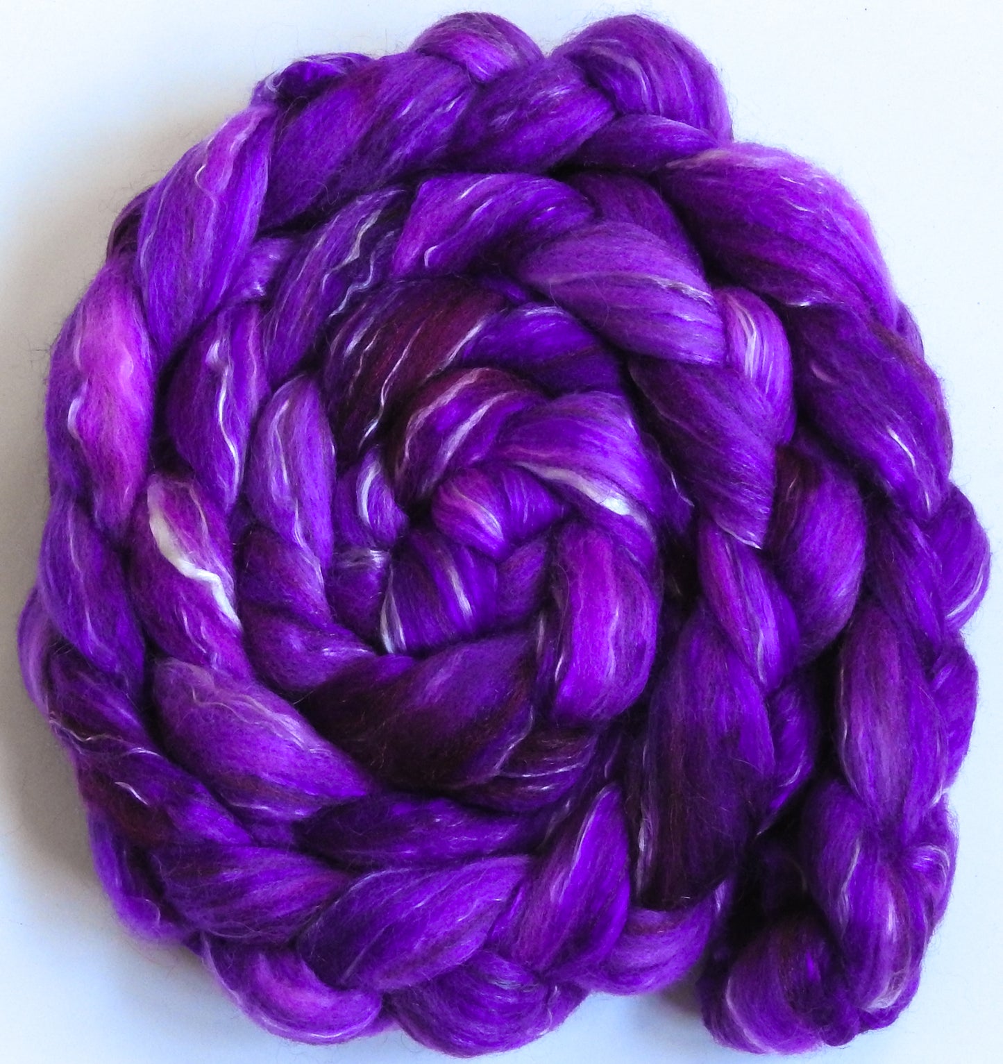 Joyeux (5.4 oz) - Batt in a Braid #31 - Polwarth/ Mulberry Silk / Baby Alpaca / Rainbow Firestar/ Tencel( 40/25/15/10/10)