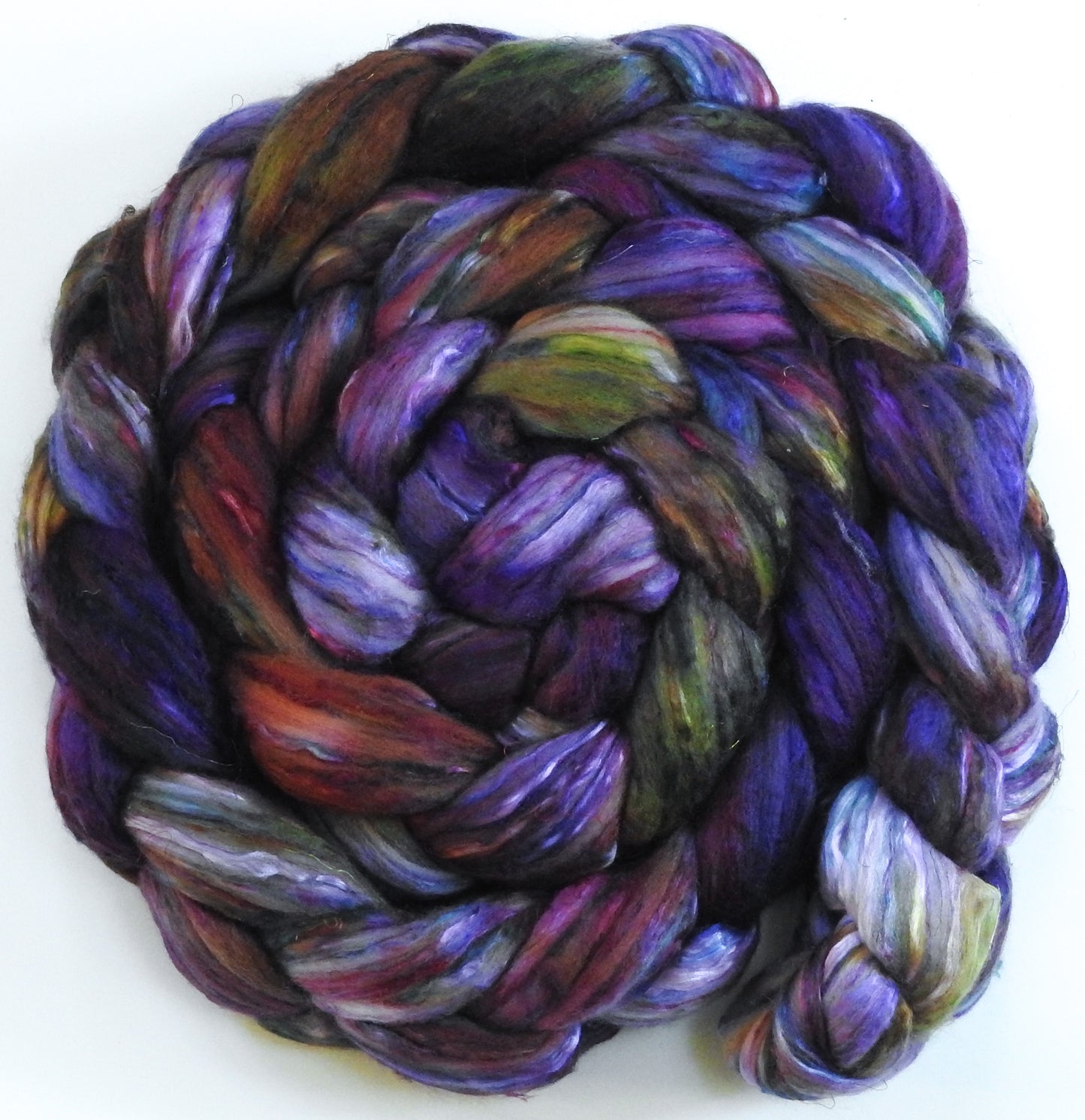Batt in a Braid #39 - Singular 30 -(5.7 oz.) Falkland Merino/ Mulberry Silk / Sari Silk (50/25/25)