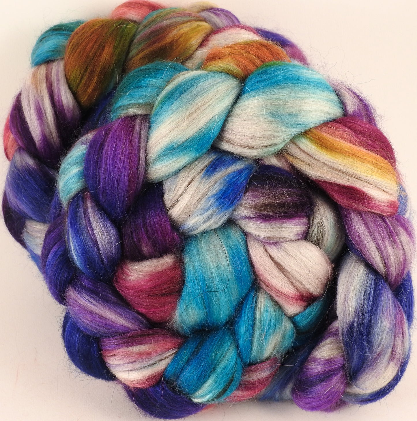 Batt in a Braid #40- Batik - (4.4 oz.) YAK / Baby Alpaca / Mulberry silk/ Merino ( 18 mic)(30/30/30/10) - Inglenook Fibers
