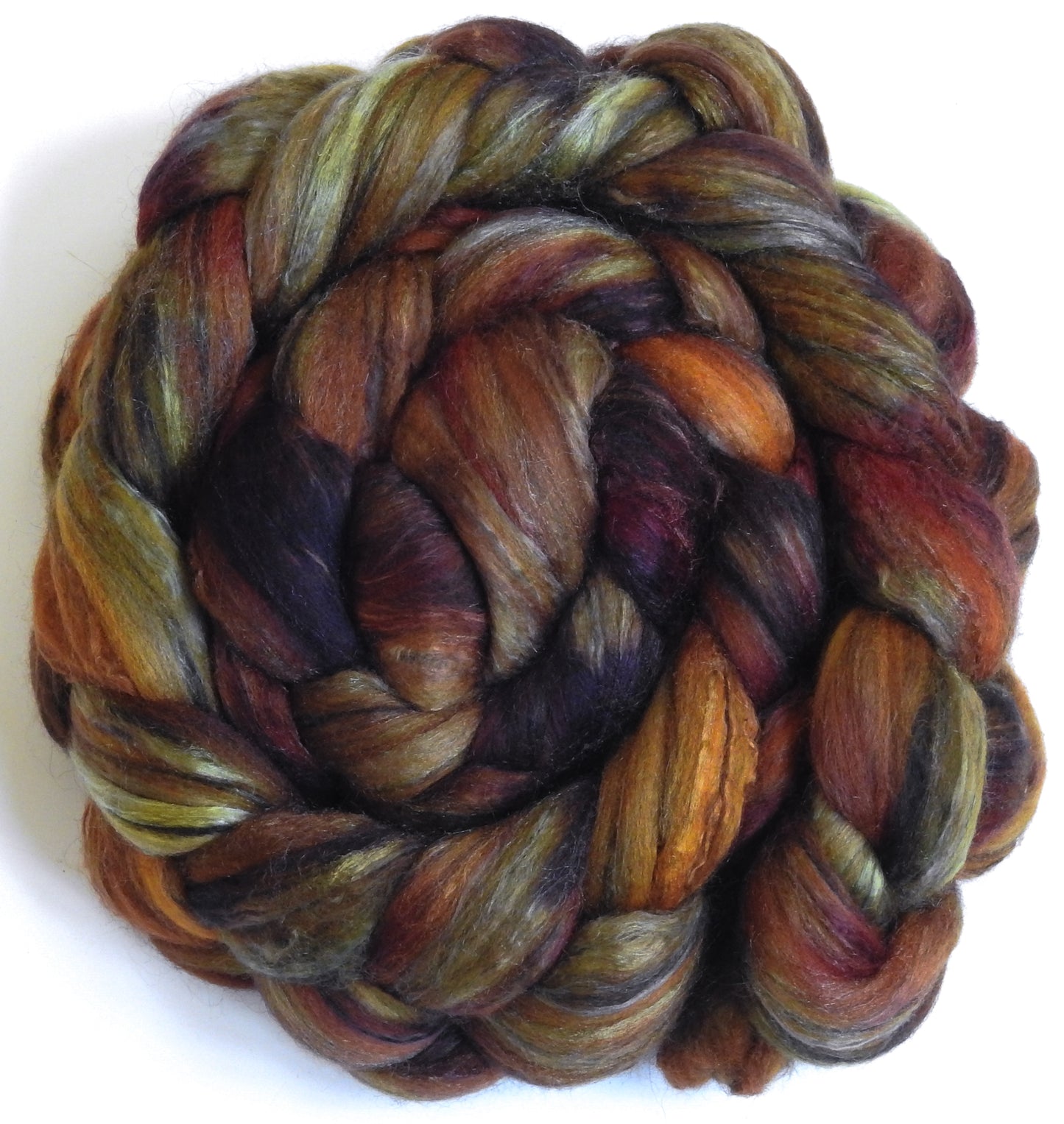 Rustle (5.5 oz) - Batt in a Braid #9 - Superfine Merino/ Mulberry Silk / Black Alpaca (50/35/15)