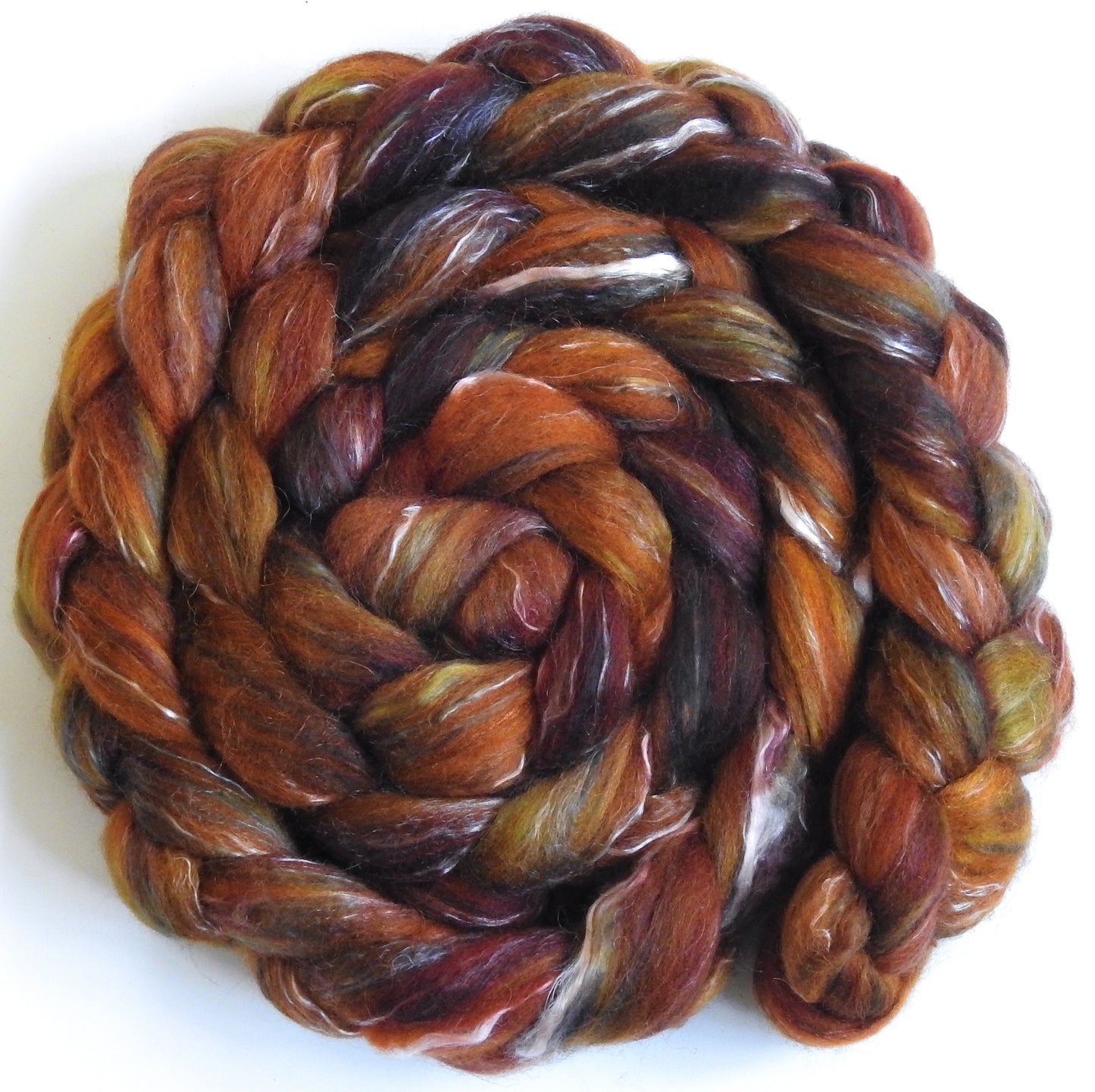 Rustle - Batt in a Braid #31 - Polwarth/ Mulberry Silk / Baby Alpaca / Rainbow Firestar/ Tencel( 40/25/15/10/10)