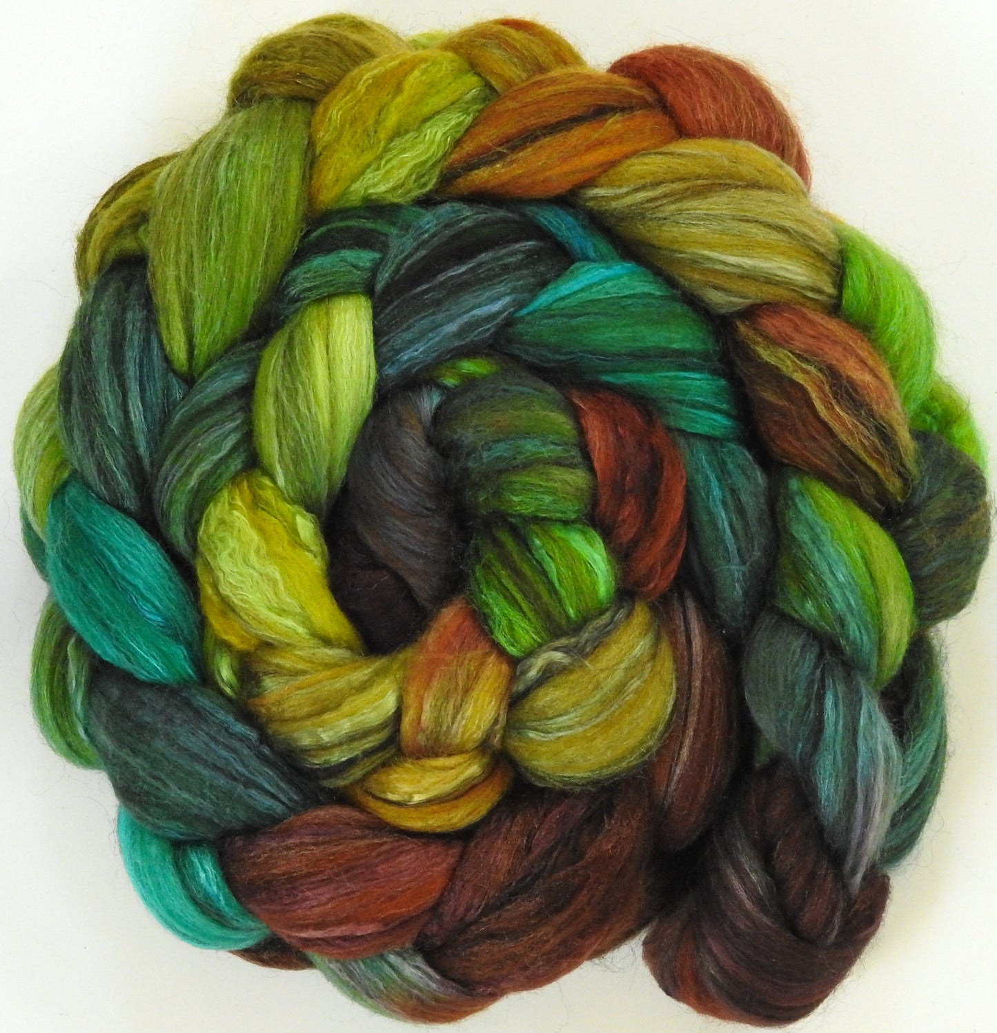Douglas Fir (5.4 oz) - Batt in a Braid #9 - Superfine Merino/ Mulberry Silk / Black Alpaca (50/35/15)