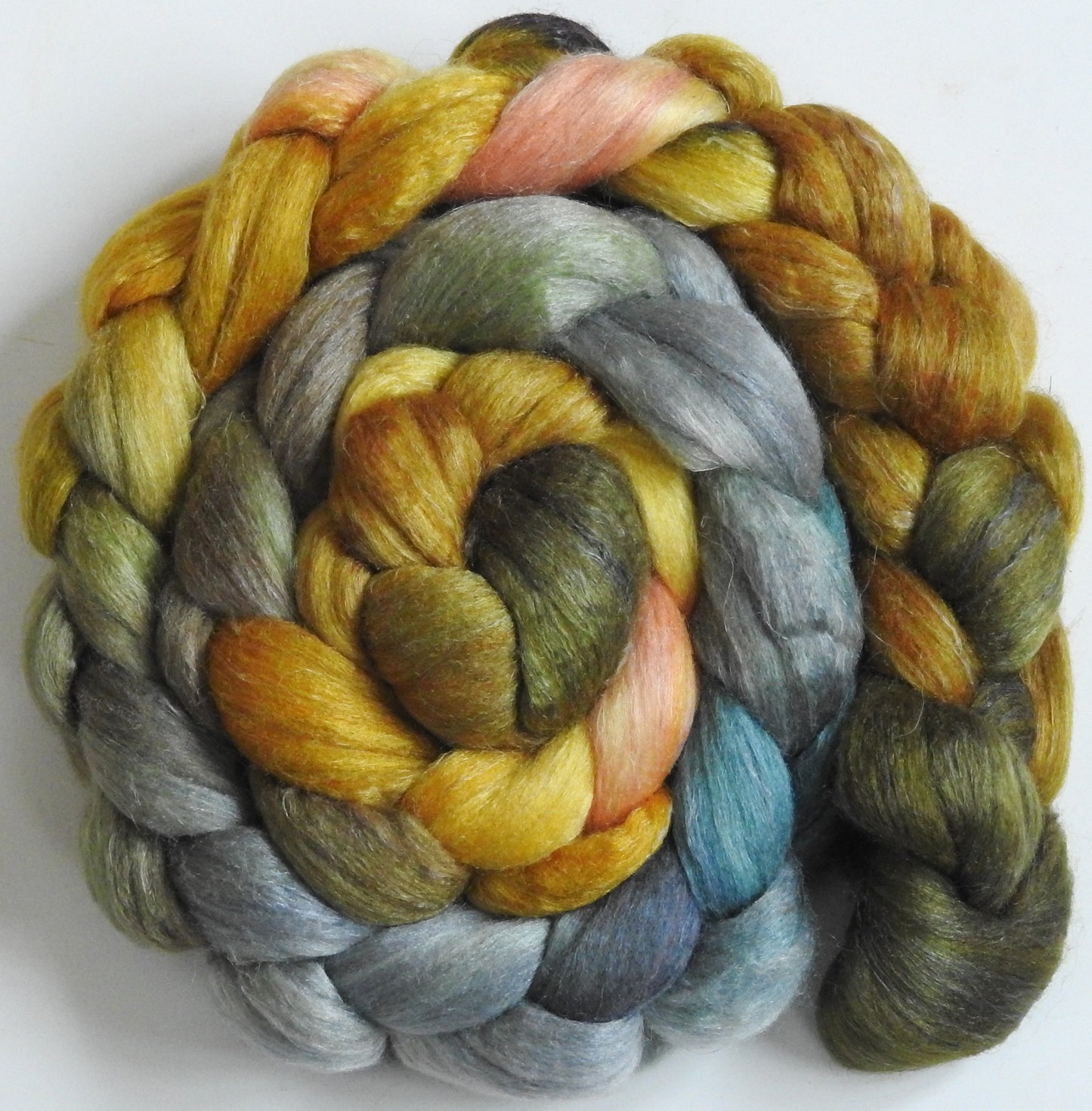 Tarnished (5.5 oz)- Batt in a Braid #3 - Polwarth/ Tussah Silk/ Flax (40/40/20)