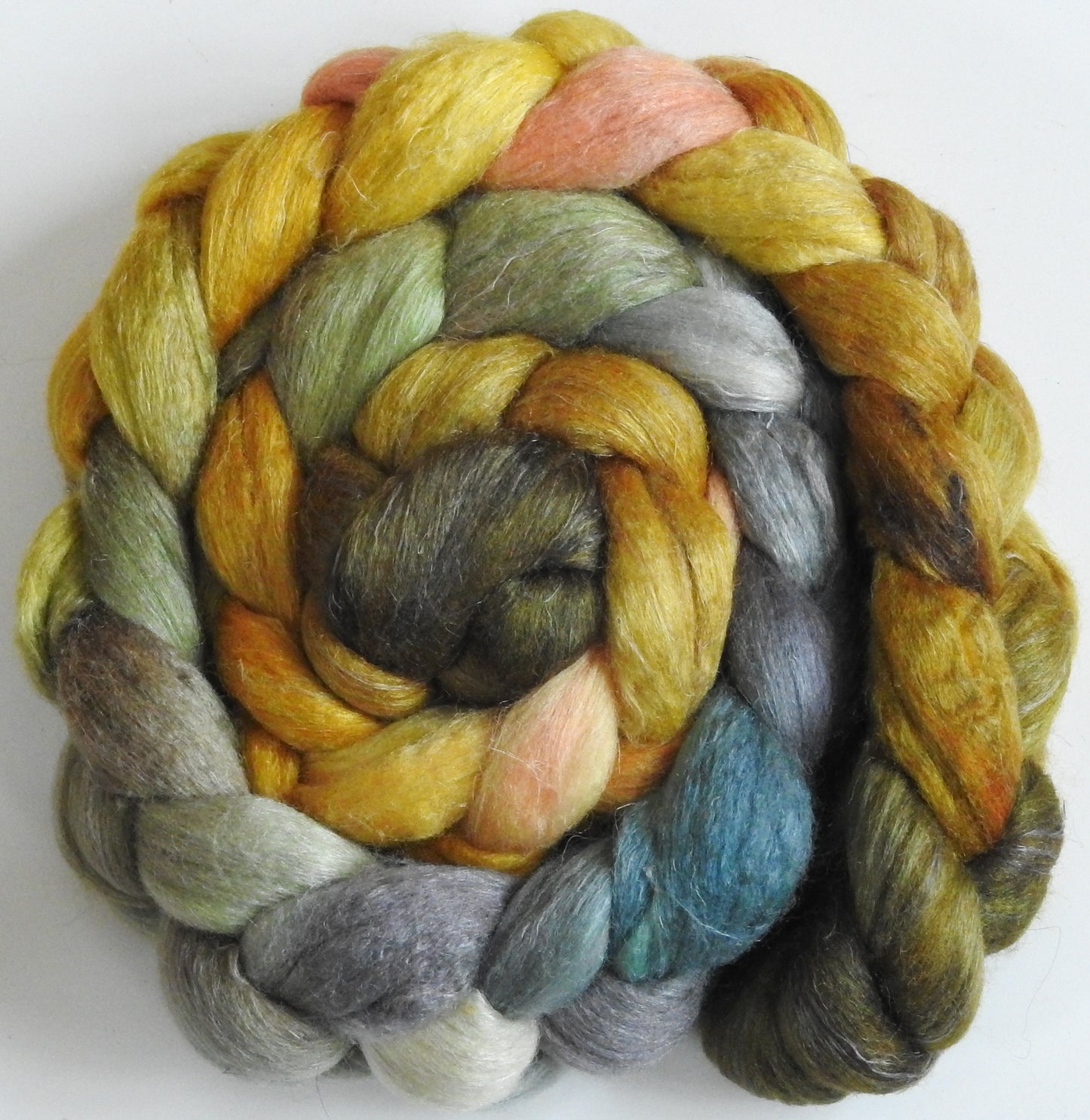 Tarnished (5.5 oz)- Batt in a Braid #3 - Polwarth/ Tussah Silk/ Flax (40/40/20)