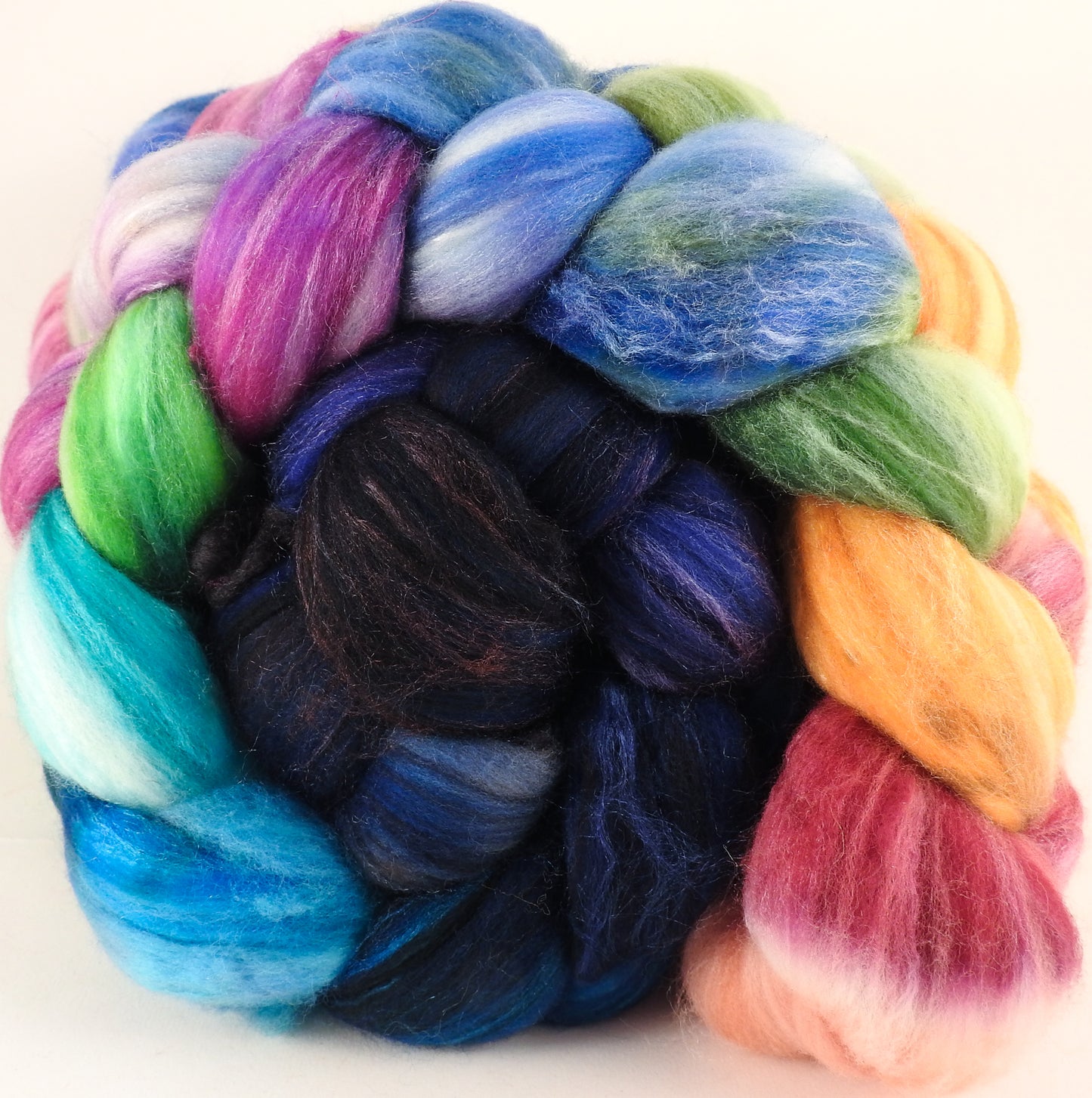 Batt in a Braid #35 -Sea Chariot- (5.1 oz.) Sw Merino (18.5 mic) /Merino (18.5 mic) / Tussah Silk (40/40/20) - Inglenook Fibers